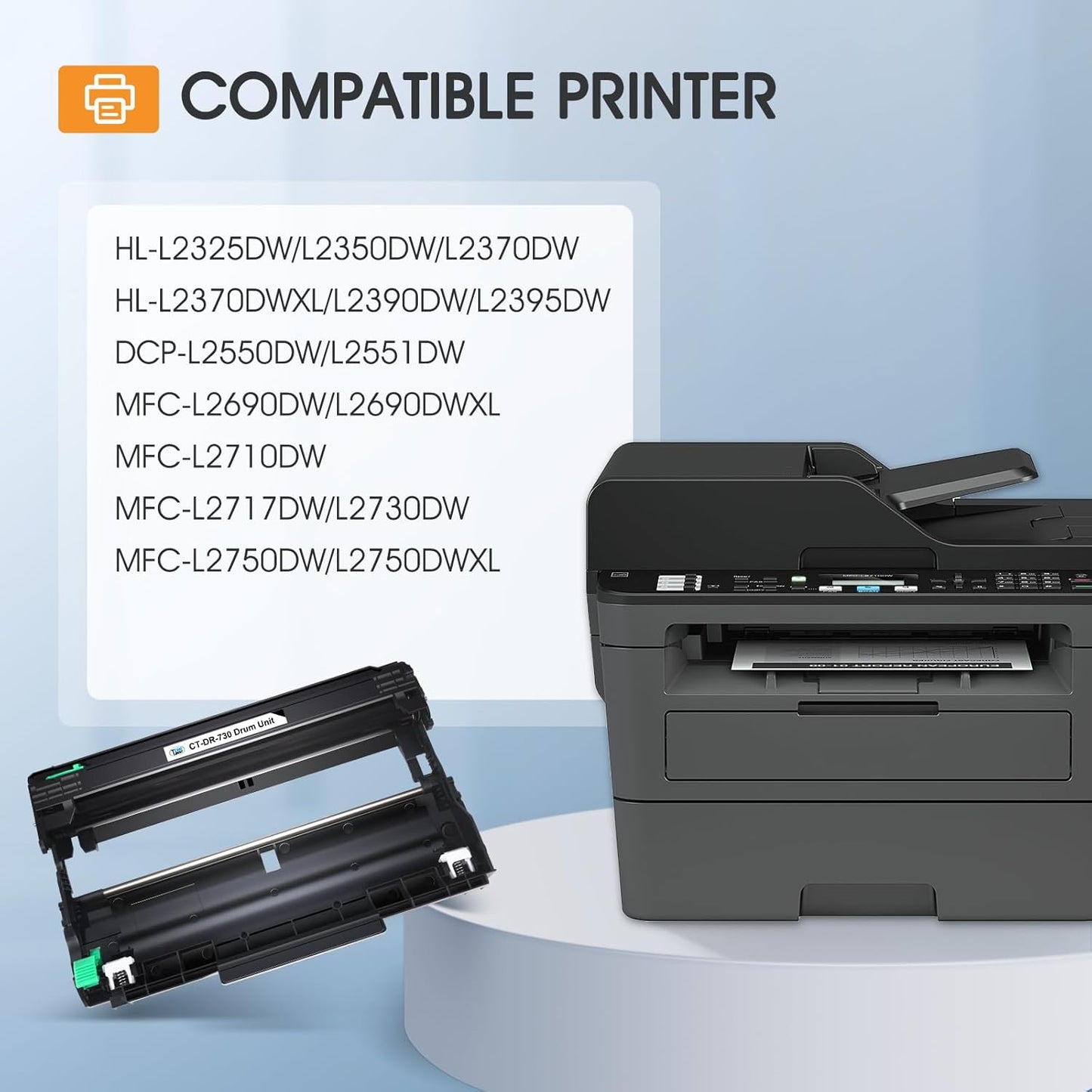 DR730 DR-730 Drum Unit 2-Pack Compatible Replacement for Brother Drum DR730 DR-730 DR 730 for MFC-L2710DW MFC-L2750DW HL-L2395DW HL-L2370DW DCP-L2550DW MFC-L2750DWXL Printer (Black,Not Toner)