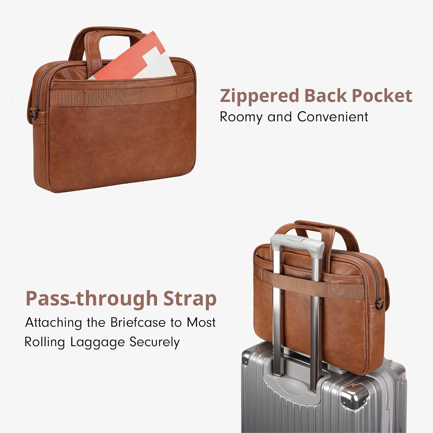 Taygeer Leather Laptop Bag for Men Women, Premium Laptop Briefcase Fits Up to 15.6 Inch Notebook, Waterproof Portable Shoulder Messenger Crossbody Bag Carry On Case for Travel Business Office, Brown