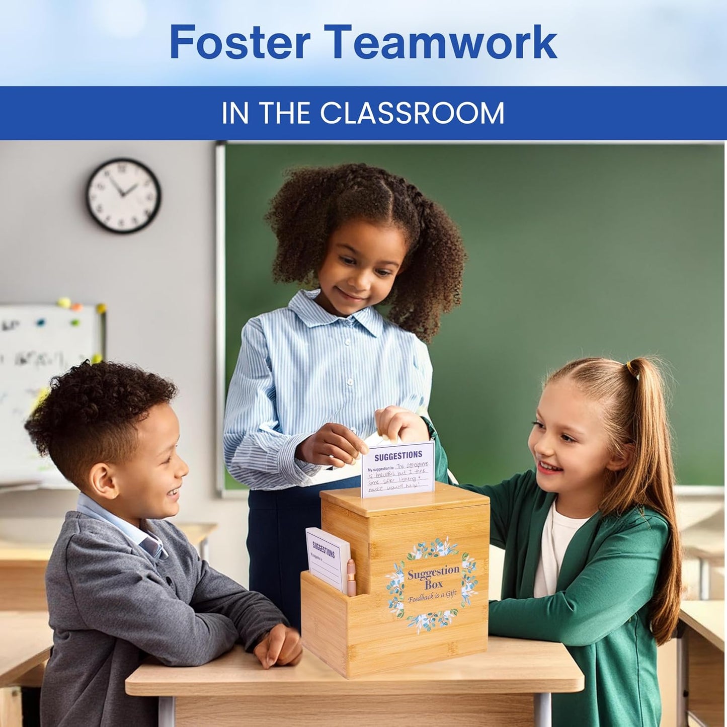 Suggestion Box with Slot, Donation, Rustic Feedback for Patient Care and Prayer Requests, 8H x 5.5W x 7.5L inch, Sustainable Bamboo Wood, School Voting