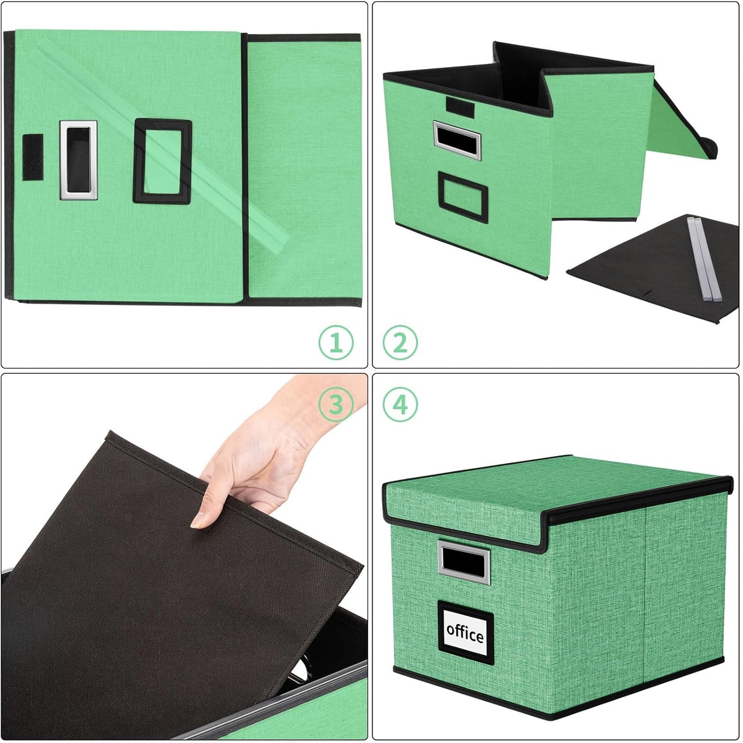 Huolewa Decorative File Organizer Box with Lid, Collapsible File Storage Organizer Boxes with Lids, Linen Hanging Filing&Storage Boxes for Office/Decor/Home, Filing System for File and Folders Storage