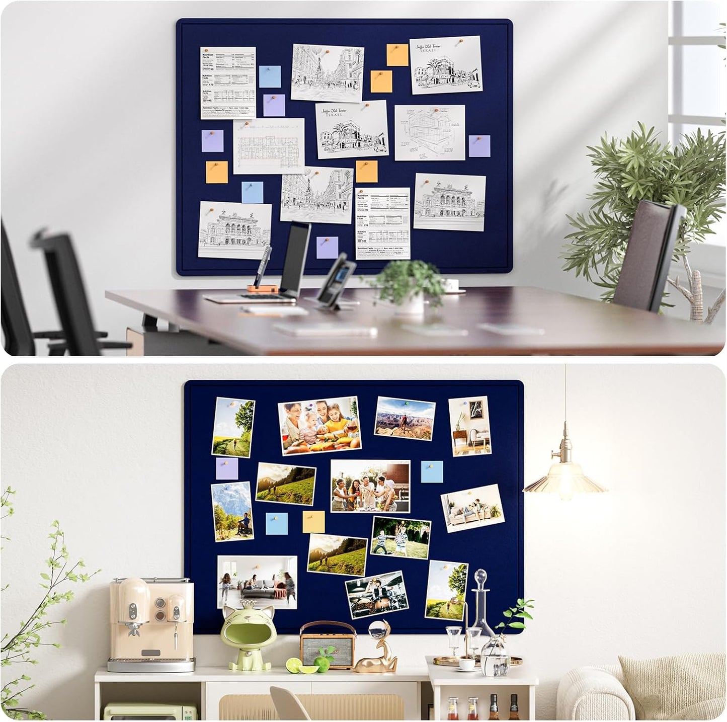 MaxGear Large Bulletin Board 48" x 36", Foldable Felt Board Vision Board Supplies, Cork Board for Office, Home, School, Small Pin Boards for Walls Decorative Display Board Dark Blue