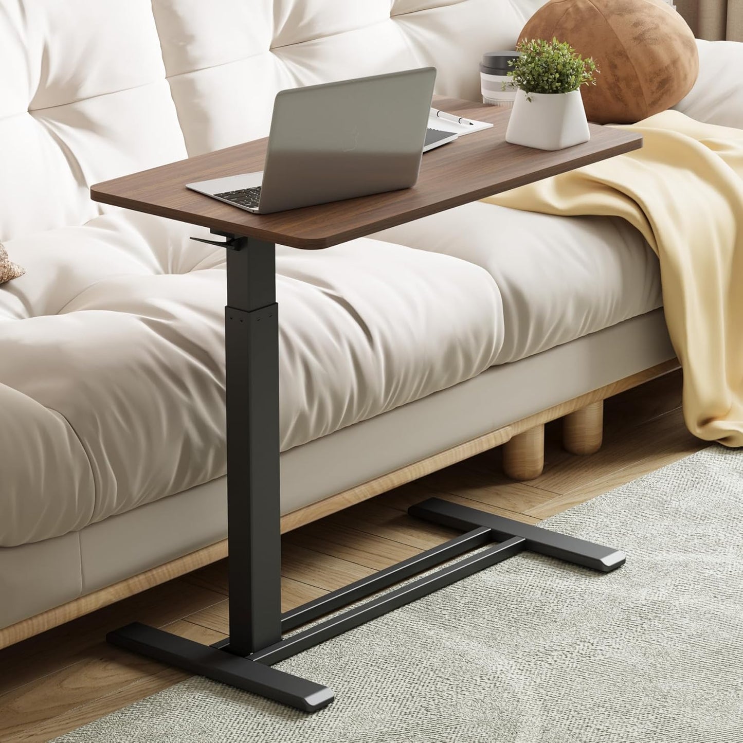 FLEXISPOT Mobile Standing Desk with Wheels Pneumatic Laptop Desk Rolling Computer Cart Movable Height Adjustable Small Sit Stand Desk Computer Workstations Home Use(31.5" W x 17.7" D, Mahogany)