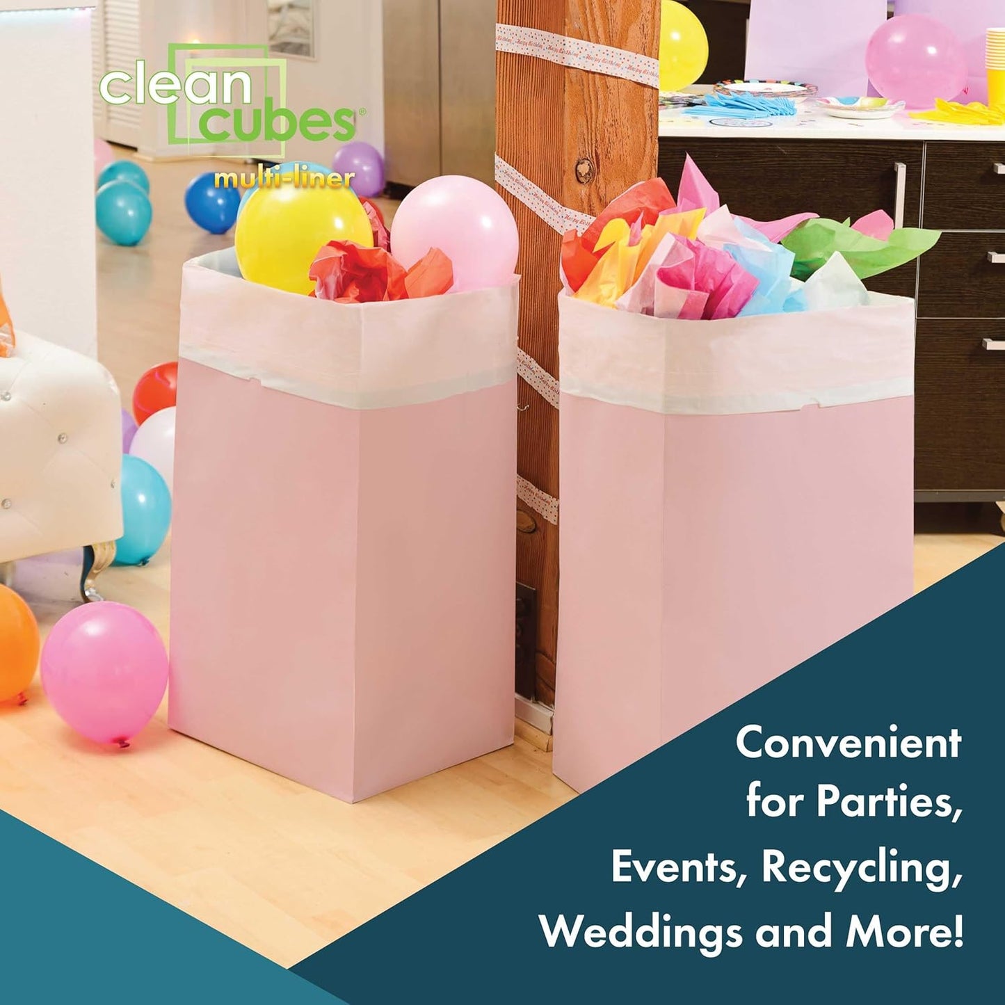 | 30 Gallon Multi-Liner Disposable Trash Cans (3-Pack) - Reusable Garbage and Recycling Bins for Parties, Events, and More (Pink)