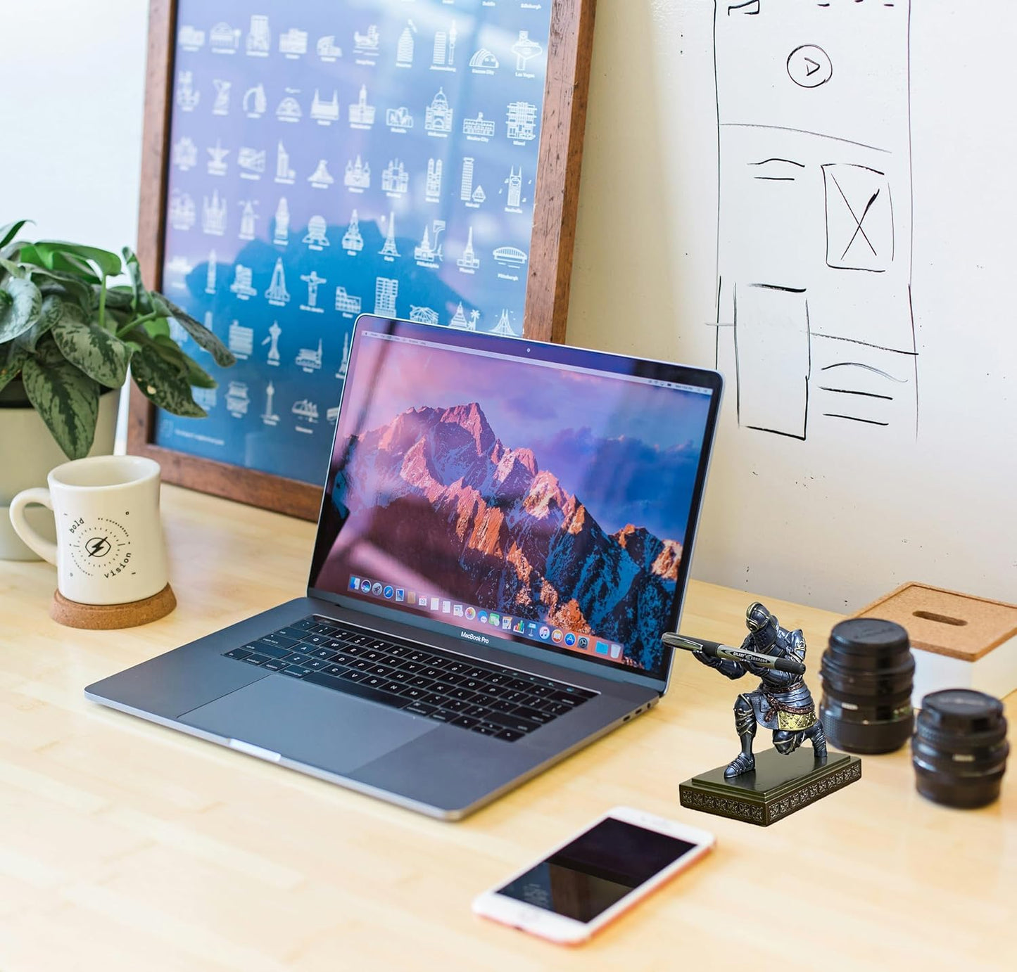 Medieval Knight Pen Holder Office Desk Decor Gifts for Men Father Husband Him Unique