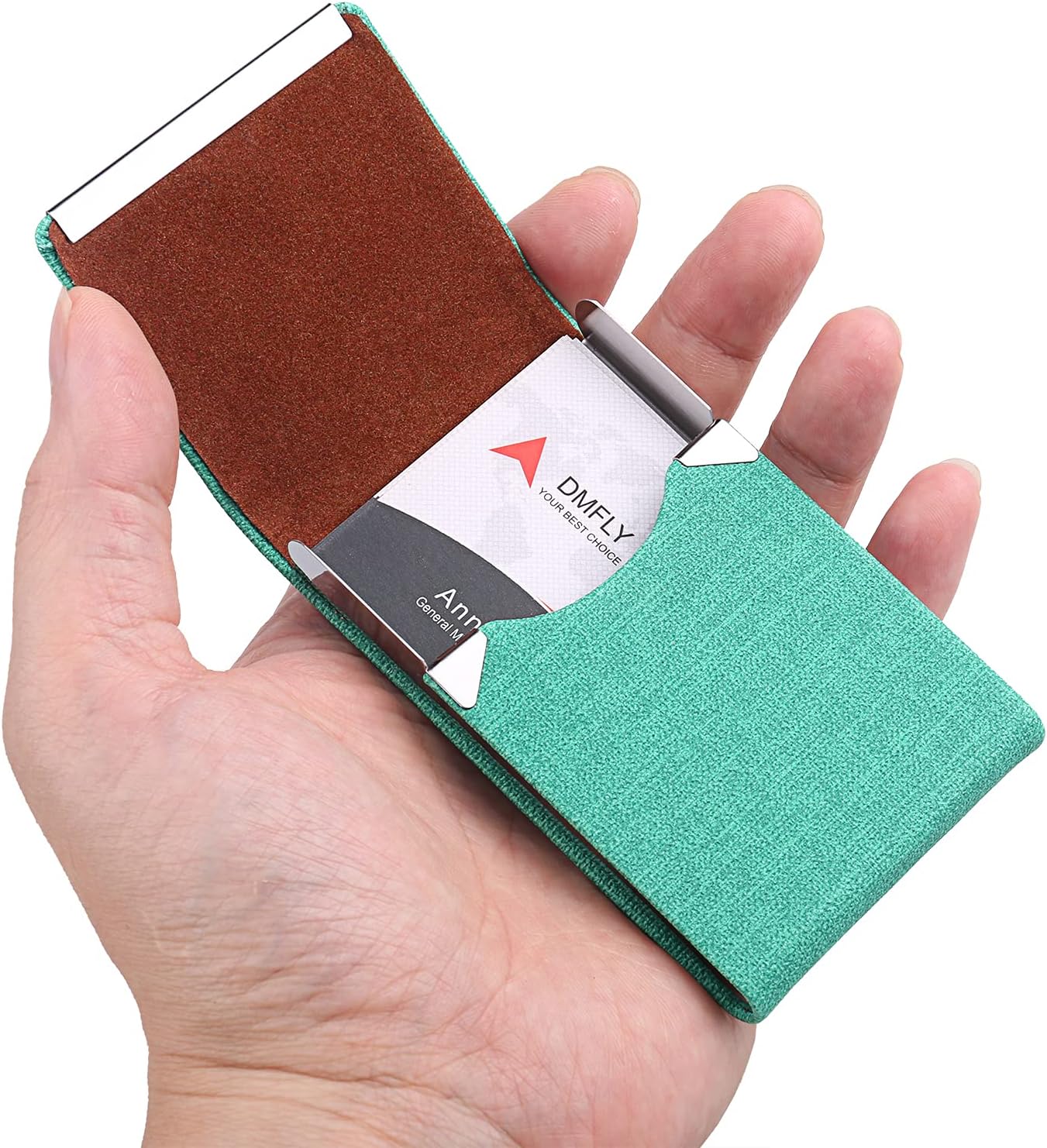 Business Card Holder for Women and Men - Magnetic Shut Case for Purse, Green-bm
