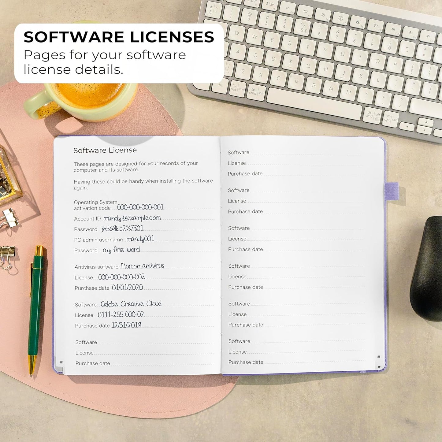 Clever Fox Password Book with alphabetical tabs. Internet Address Organizer Logbook. Large Password Keeper for Website Logins (Lavender)