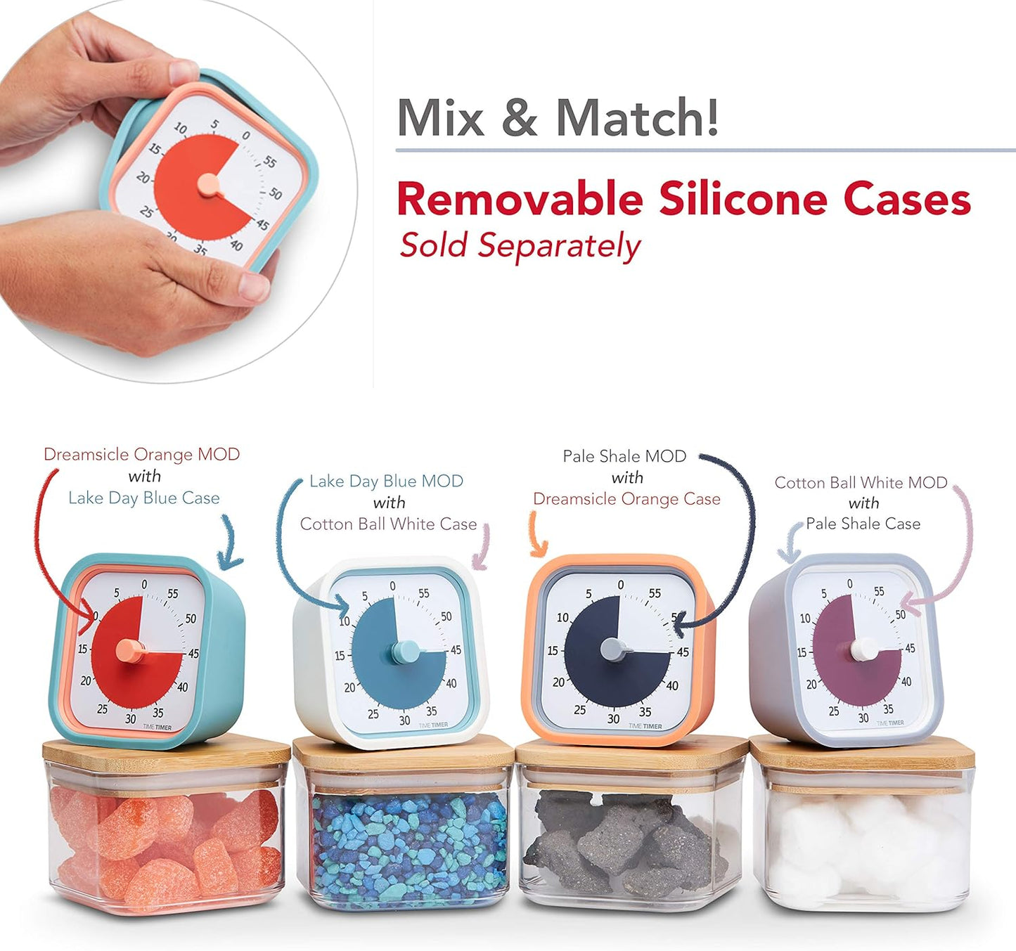 TIME TIMER Home MOD Color Cases - for Classroom Learning, Homeschool Study Tool, Student Desk Clock and Office Meetings with Silent Operation (2-Pack), Orange & Blue Pack