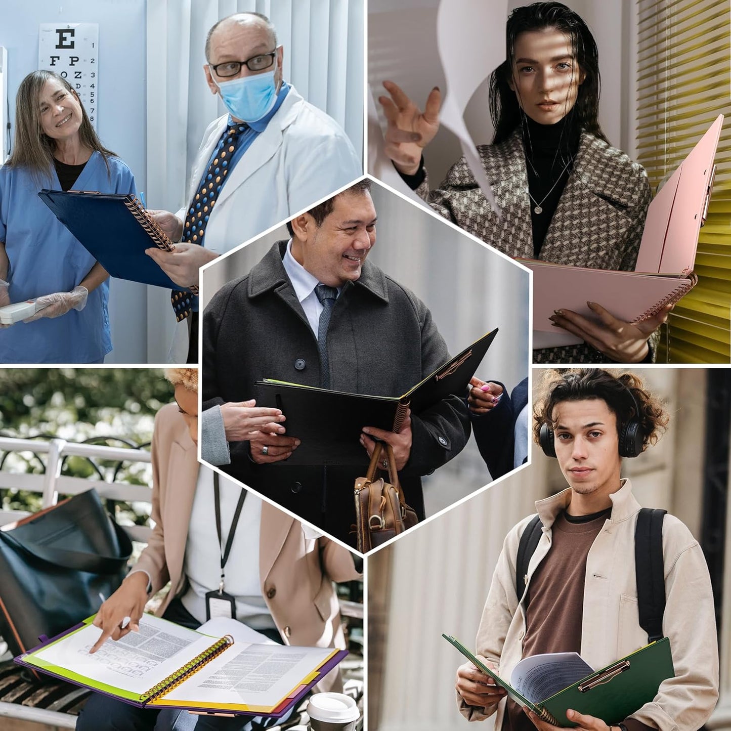 Ospelelf Leather Clipboard Folio with Notepad for Letter Size, Spiral Clipboard Folder with Storage Zipper Pouch, 5 Folders with 10 Pockets, 39 Divider Label Stickers, Pen Loop Series (Blue)