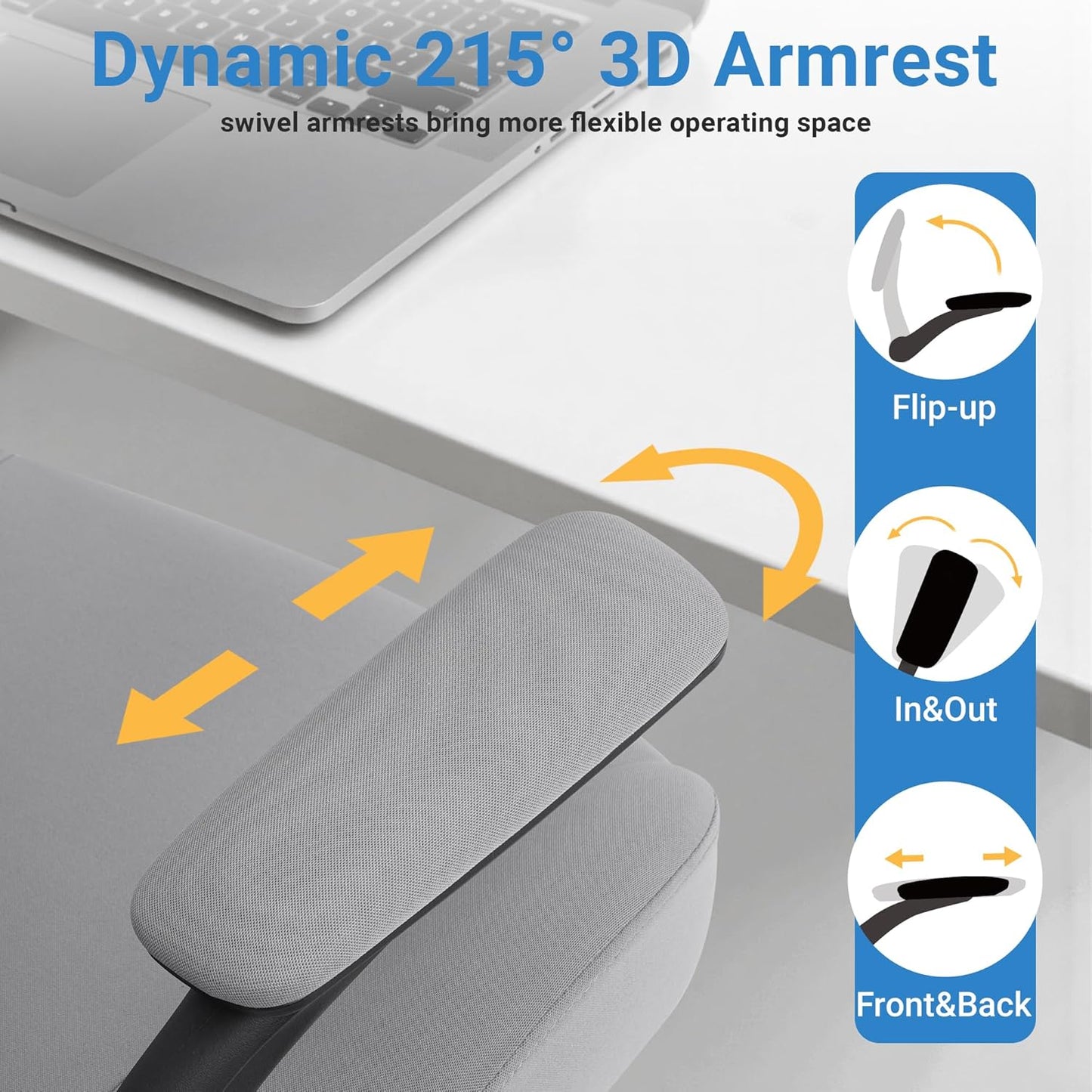 HYLONE Heavy Duty Office Chair, 5" Thickened Seat Ergonomic Desk Chair with Adjustable Armrests, Home Office Computer Chairs for Long Hours Mesh Executive Chair(Dark Grey)