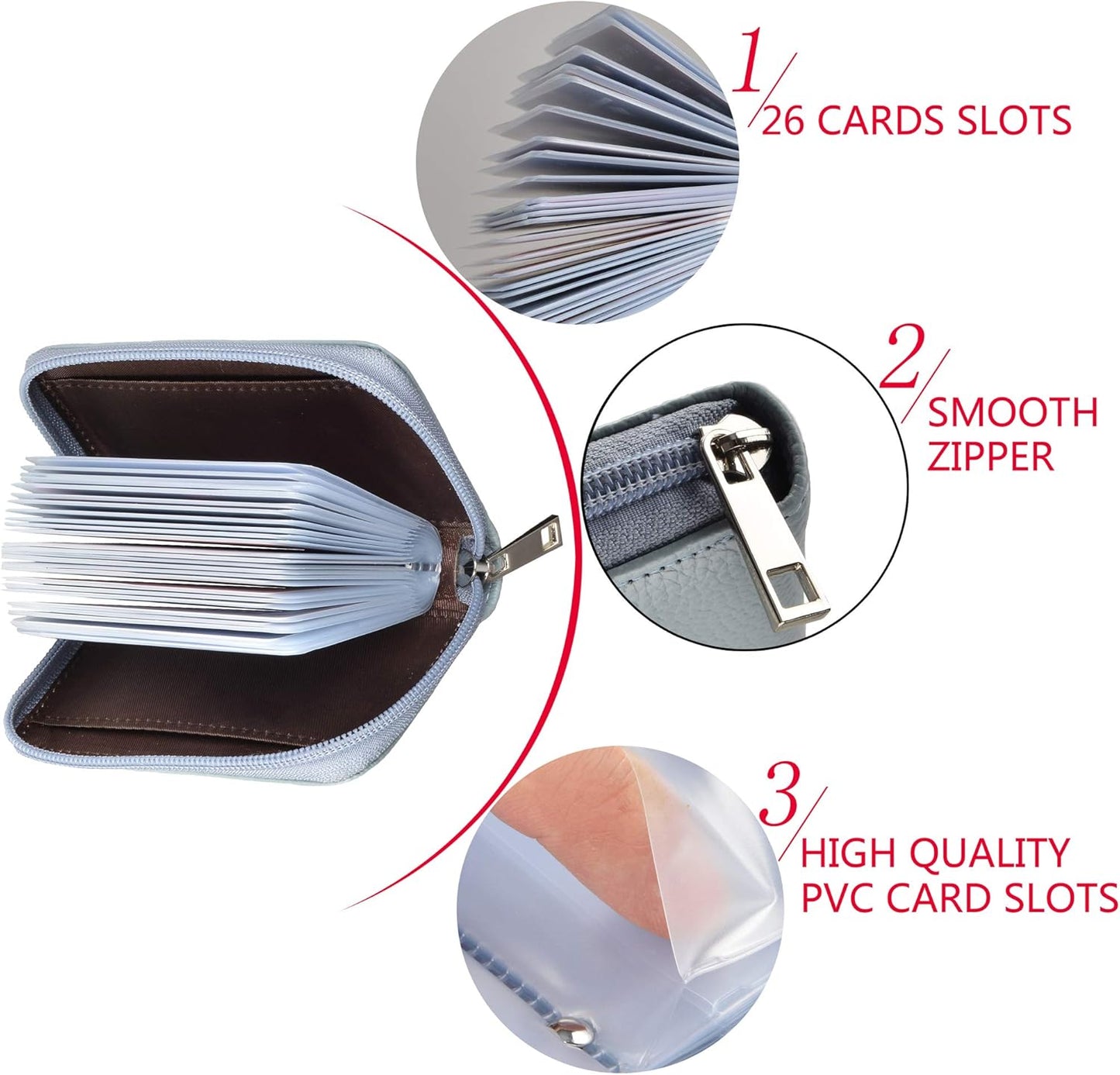 Easyoulife Genuine Leather Credit Card Holder Zipper Wallet With 26 Card Slots