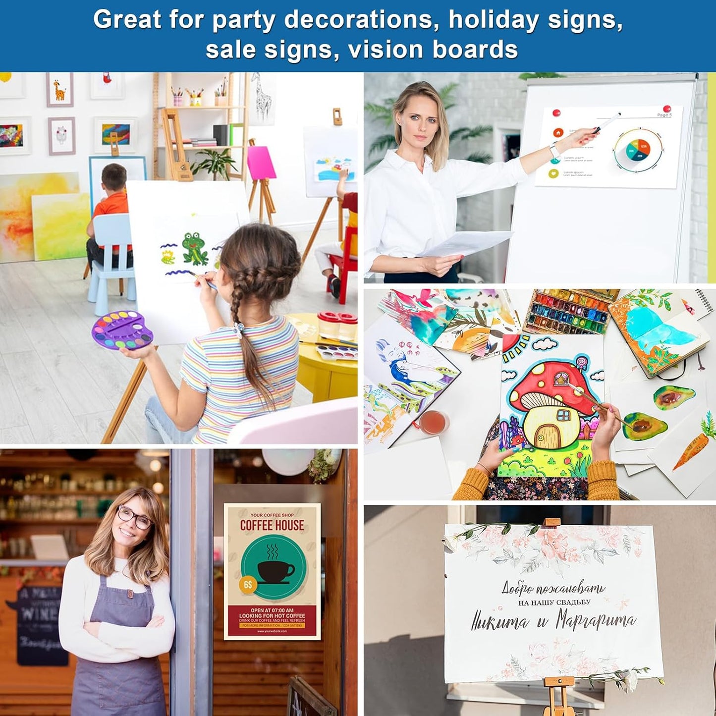 10 Pcs 12" x 18" Poster Board White Poster Board Paper Bulk 250 GSM Thickness Vision Boards Smart PosterBoard for Drawing School Arts Craft Projects Presentations Scrapbooking Blank Graphic Display