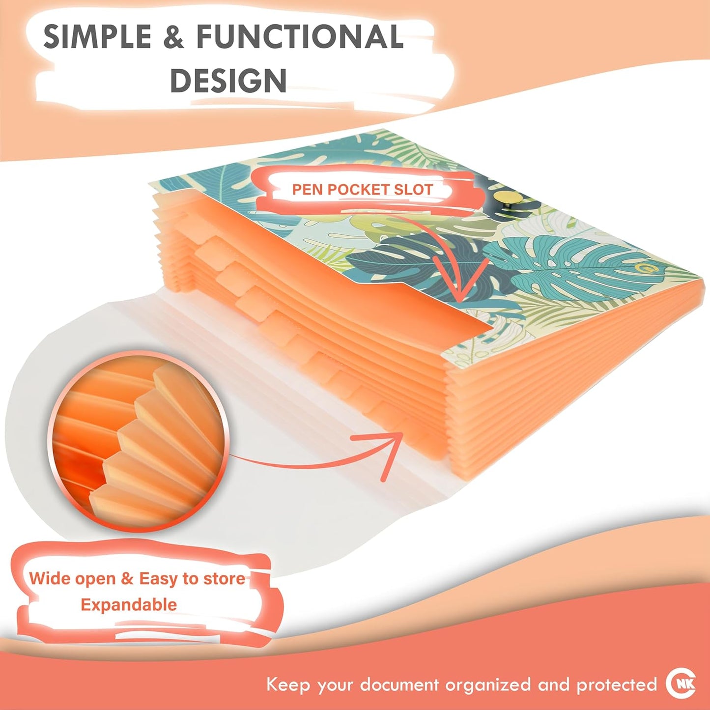 CNK File Folders Organizer with 13 Pockets Accordion Expanding Folder Documents Receipt Document Paper Pocket Filing Accordian Important expandable holder files alphabetical Labels Letter