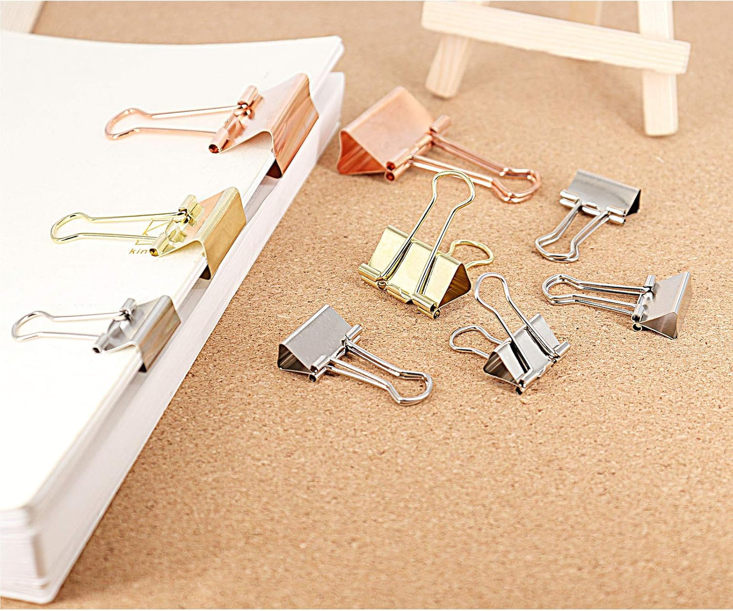 Office Binder Paper Clips Assorted Sizes Set (Small, Medium, Large) Multicolored (Rose Gold, Gold, Silver), 42 Pack