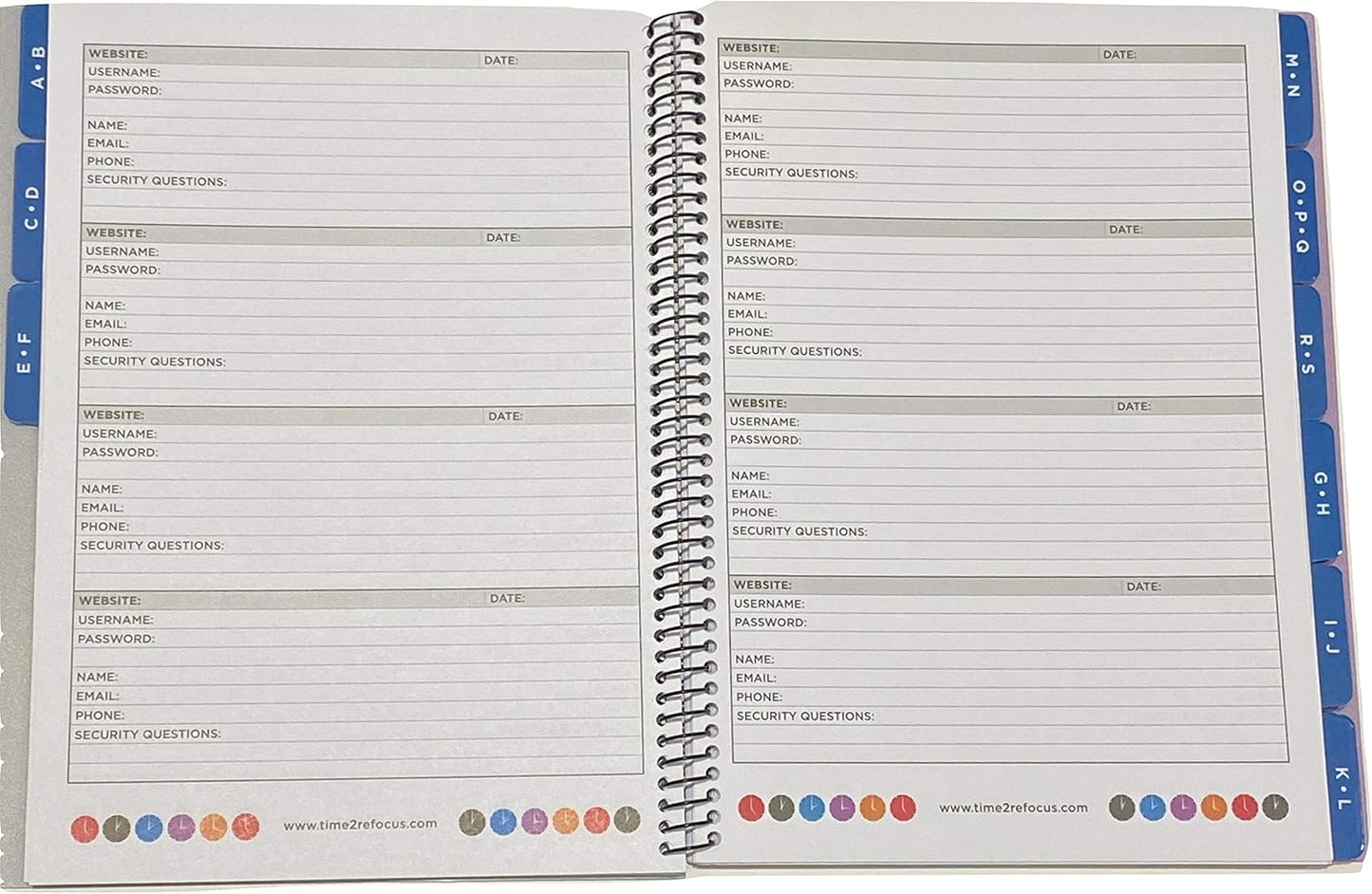 RE-FOCUS Password Book with Alphabetical Tabs 10"x7.5" Spiral Bound Credentials keeper Saves All Internet Login Details (Pink)