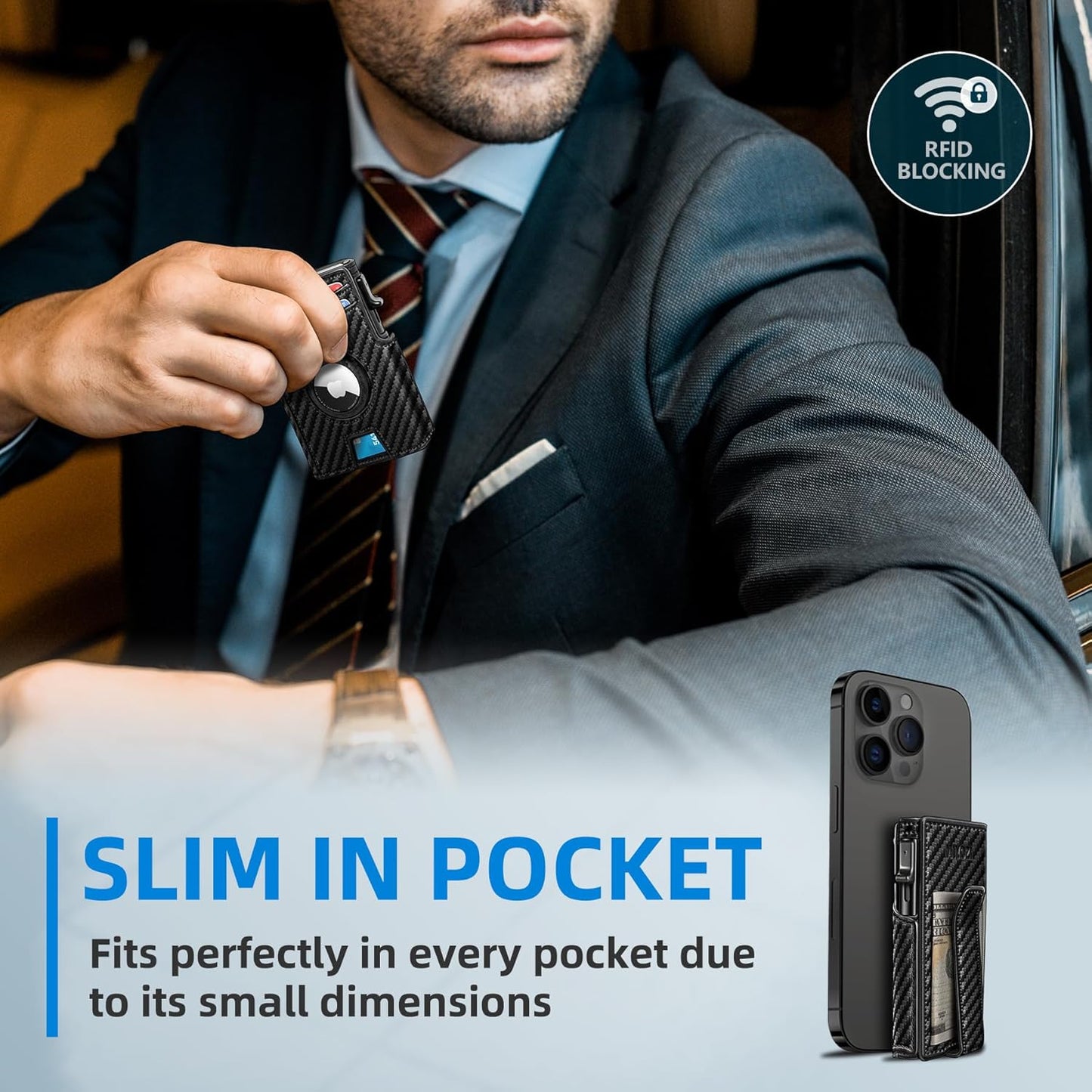 Airtag Wallet for Men,with Money Clip 10 Cards Metal Case Smart Slim Pop Up Credit Card Holder Flip with Magnetic Closure RFID Blocking wallet with Gift Box