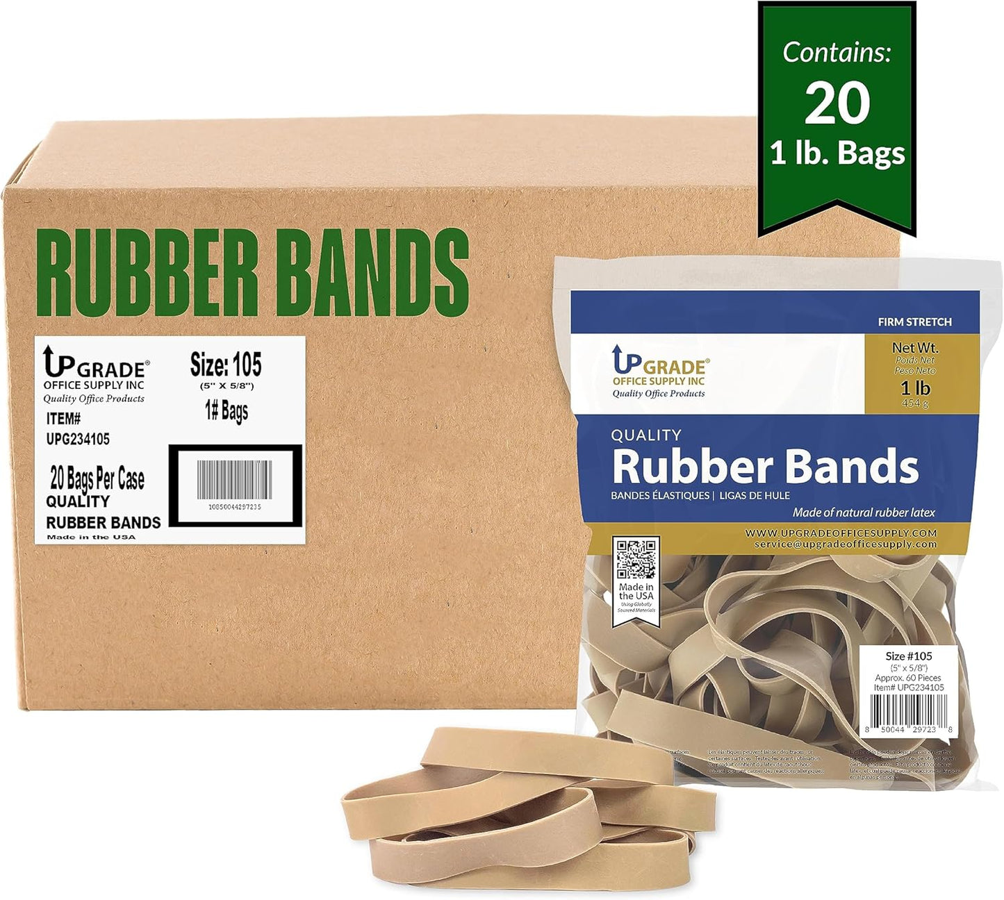Upgrade Office Supply UPG234105CS Rubber Bands, Size 105 (5 x 5/8), 1200 Bands, 20 lb Case, USA