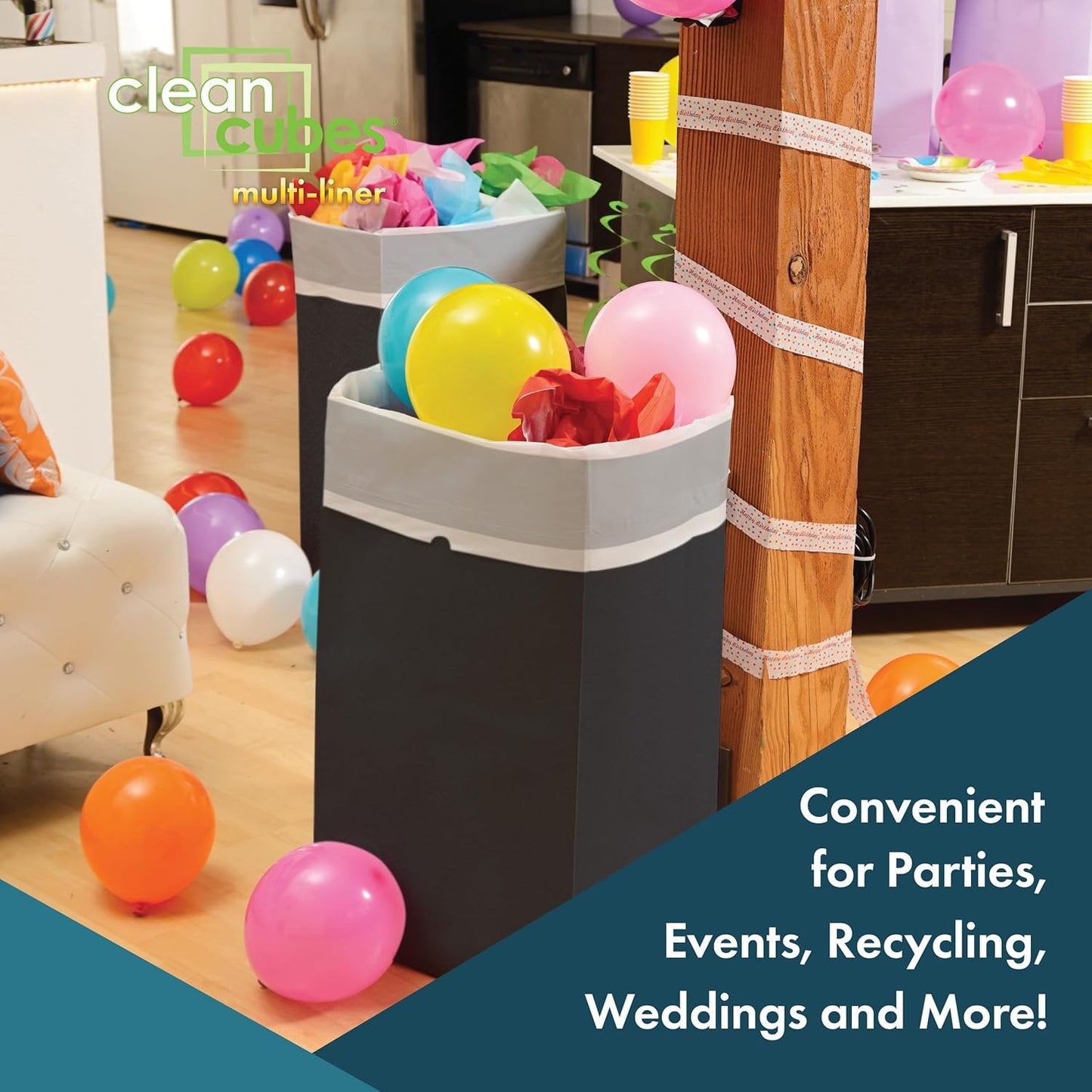 | 30 Gallon Multi-Liner Disposable Trash Cans (3-Pack) - Reusable Garbage and Recycling Bins for Parties, Events, and More (Black)