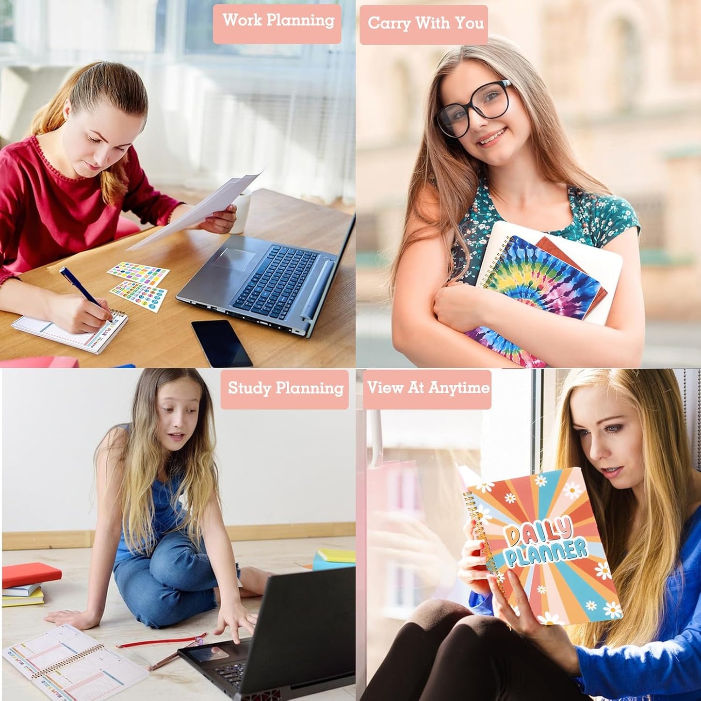 2025 Undated Weekly Planner,To Do List Notebook, Daily Notepad,Weekly Goals Planner, Habit Tracker Journal for Home and Work,8×10inch, Hippies