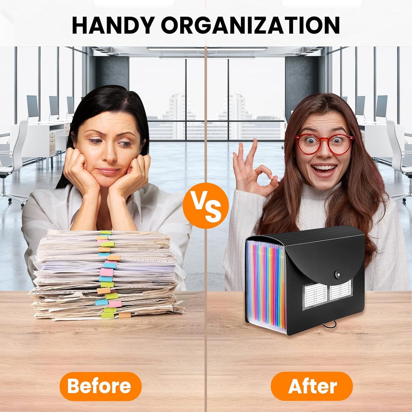 Sooez Accordion File Organizer, 13 Pockets Expanding File Folder, Portable Monthly Paper Bill Tax Receipt Organizer, Letter A4 Size Document Holder with Blank Labels