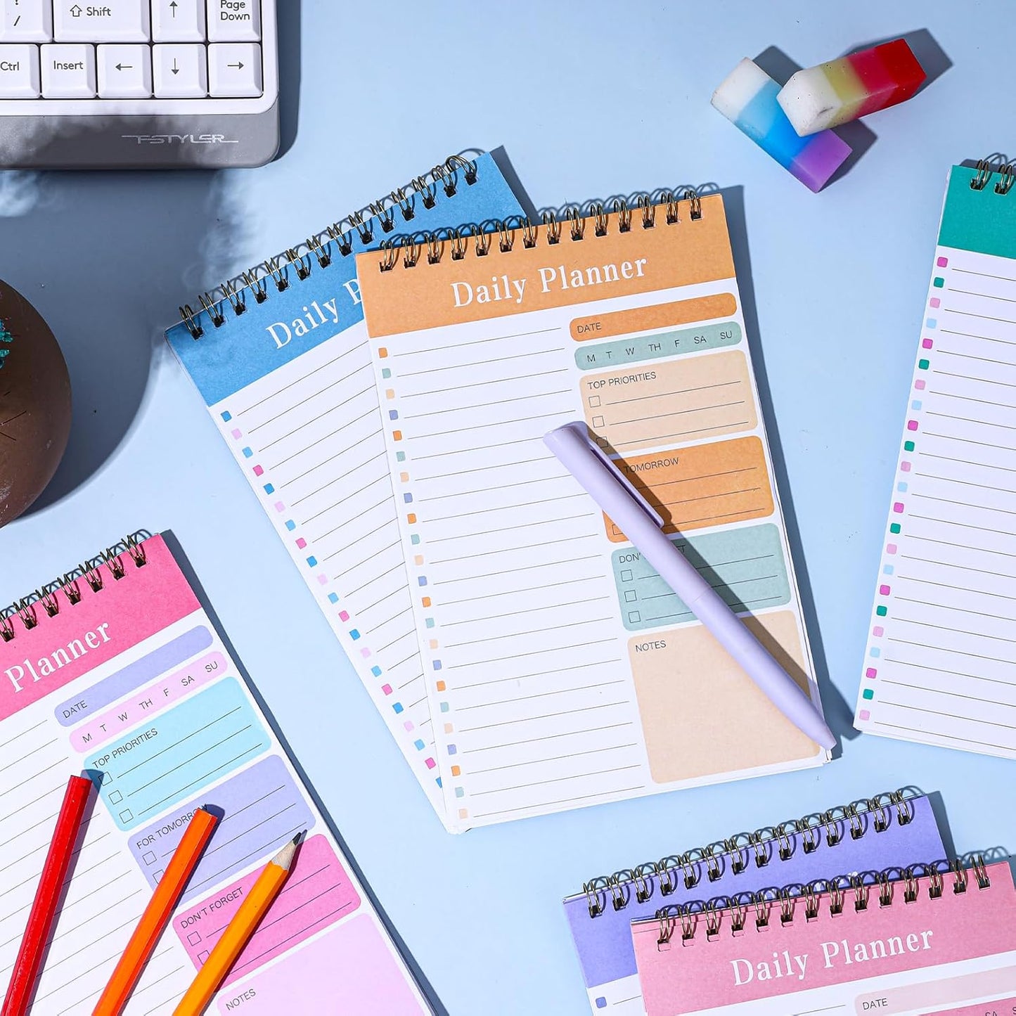 Molain 10 Pack Daily To Do List Notepad, Beautiful To Do List Note Pads Set 5" x 8" 30 Sheets Spiral Planner Checklist Notebook Work Notepads for Easy Daily Planning, Office Desk Supplies for Women