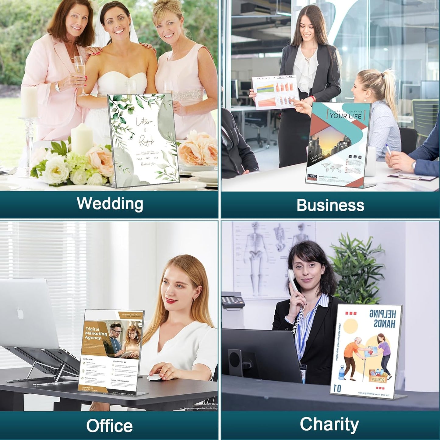 14 Pack Acrylic Sign Holder 8.5x11 Inches, Clear Tabletop Plastic Paper Display Stand, L-Shape Vertical Menu Holder Stand, Photo Picture Frame Flyer Display Stand for Restaurants, Store,Office Desktop