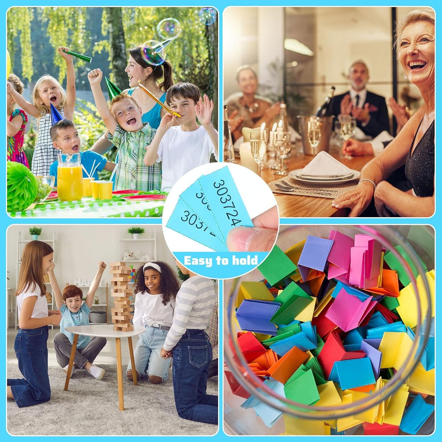 Kosiz 2000 Sheets Raffle Ticket 25 Bid Chinese Auction Tickets Tricky Tray Basket Raffle Sheets for Back to School Class Rewards Carnival Door Prizes Events(Red, Orange, Lake Blue)