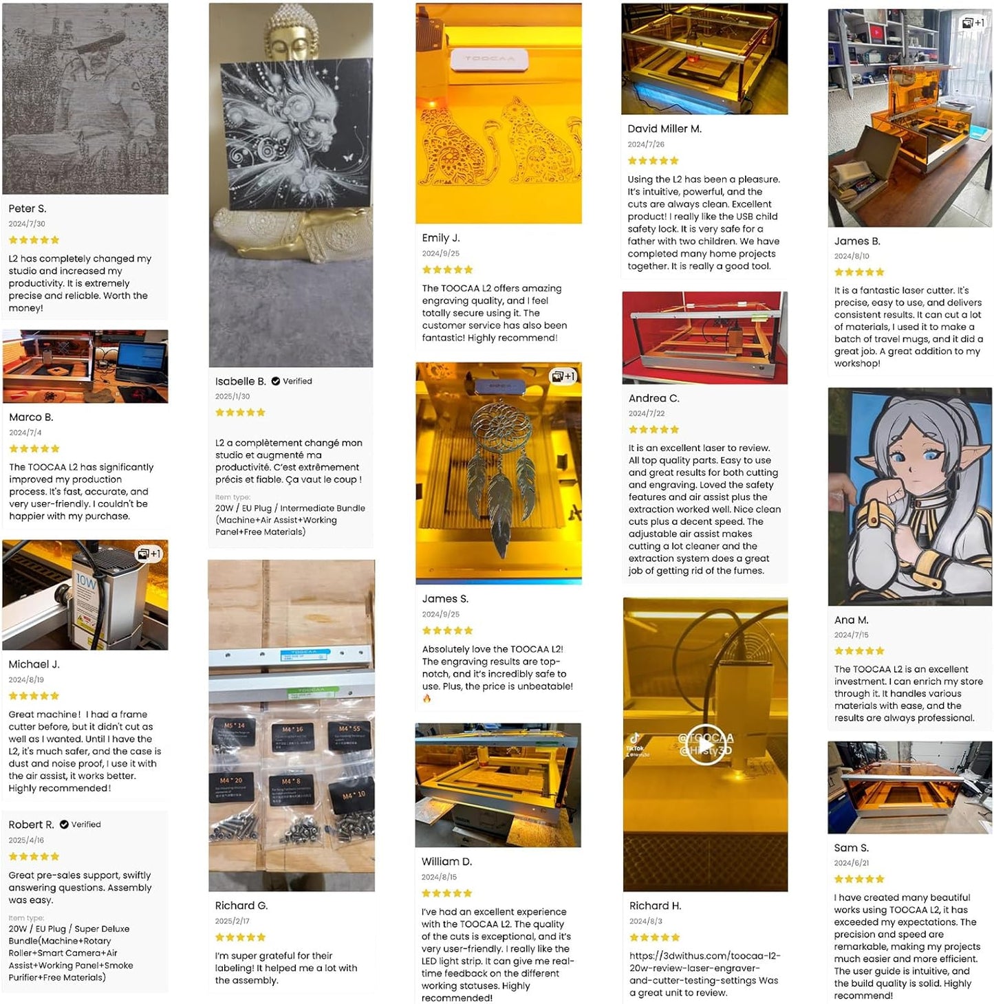 TOOCAA 20w Laser Engraver with 5 in 1 Rotary Roller Set, Smart Camera,Air Assist,Honeycomb Panel, 22" x 22" Bed Size,Safe Laser Engraving Cutting Machine Expert for Metal Tumblers Wood Acrylic