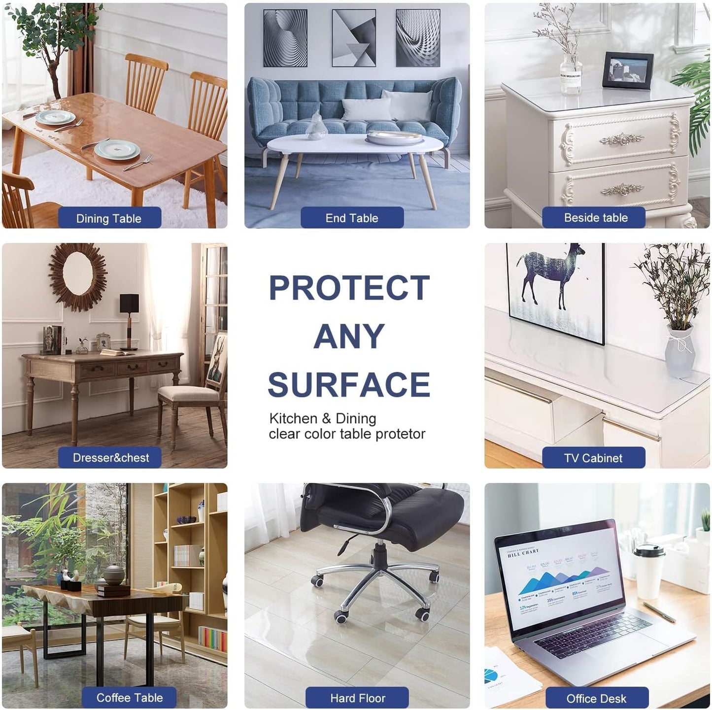 1.5mm Thicken Clear Table Protector Plastic PVC Tablecloth Cover Vinyl Table Cloths Easy Clean Waterproof Wipeable Furniture Topper Pad for Dining Living Room Coffee Mat Desk Pad Rectangle 18x36 Inch