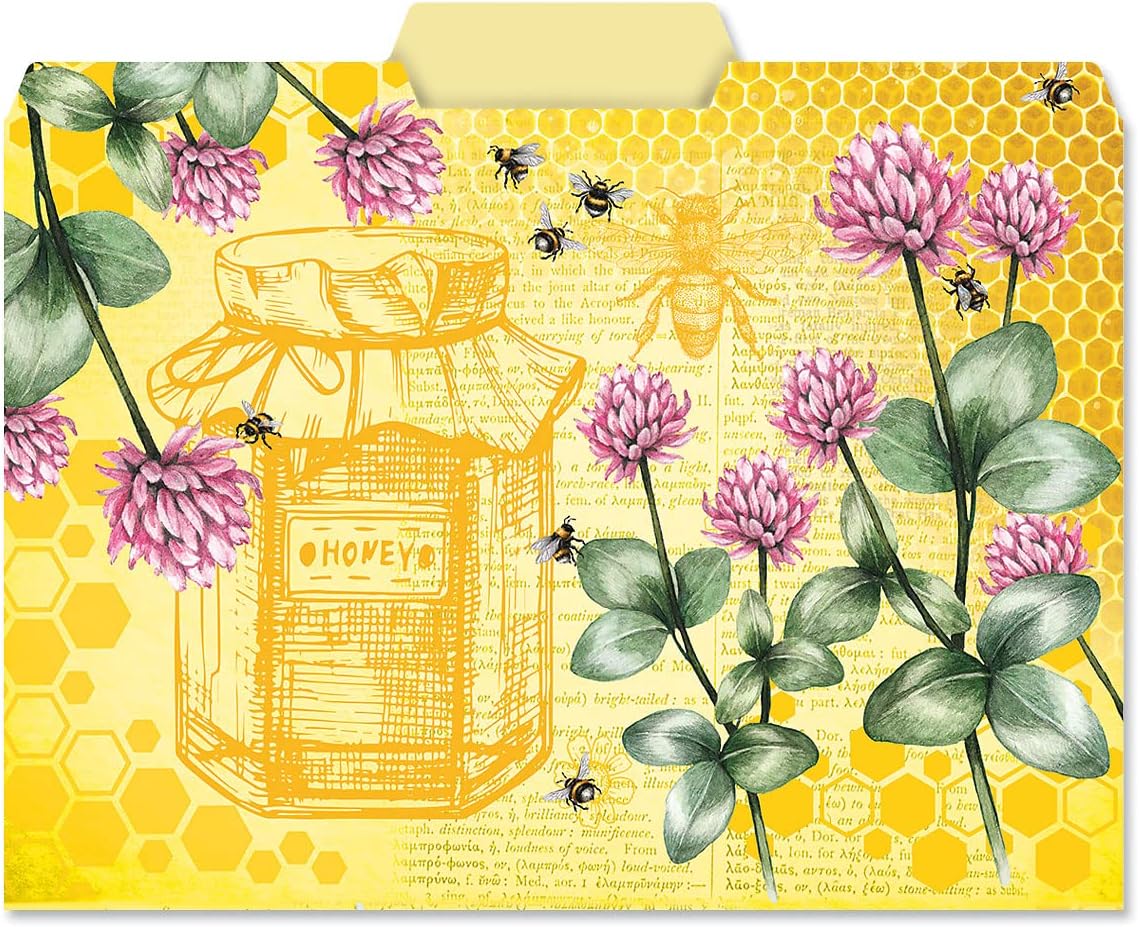 Current Bee Friends File Folders Value Pack - Bulk Set of 24, 6 Pretty Decorative Designs, 1/3 Cut Tabs, Heavy-Duty Paper Stock, Office Supplies for Home & Work, 9-½” x 11-¾” Letter Size