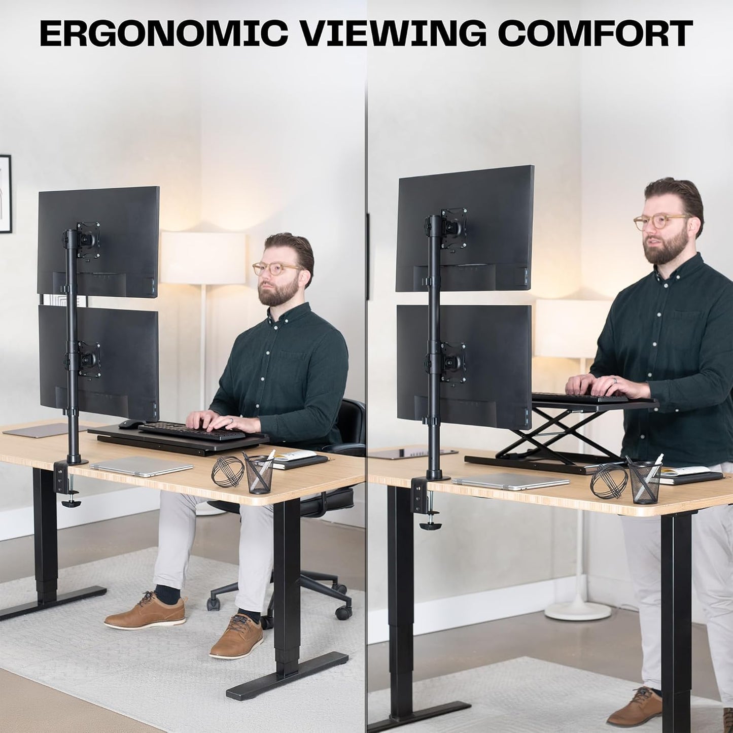 VIVO Dual Monitor Desk Mount Stand with Height Adjustment and VESA Plates for 2 LCD Ultrawide Screens up to 34 inches, Stacked Array, STAND-V002R