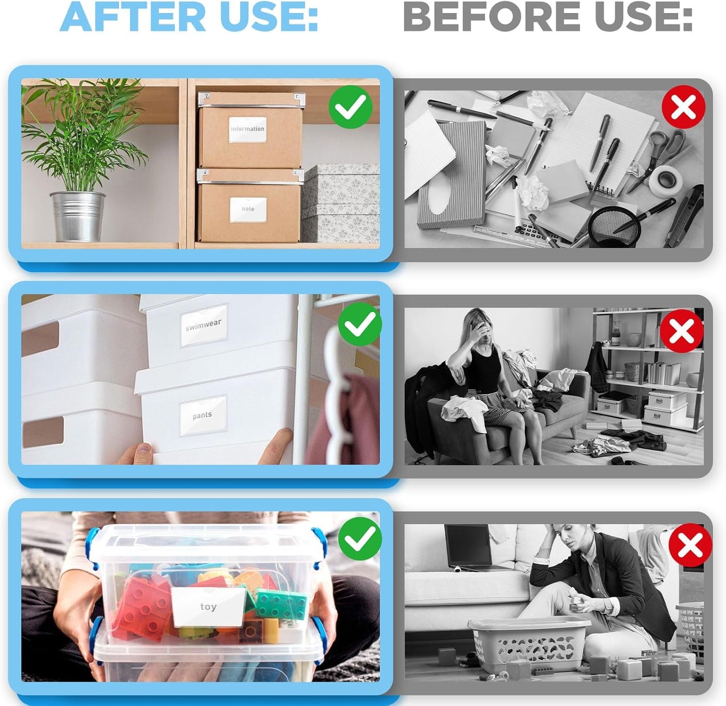 56 Pack Clear Self-Adhesive Pockets, 3" x 5" Index Card Pockets With Top Open Loading, PVC Label Holders for Organizing storage bins, Library Card, Drawer, and Protecting Your Cards