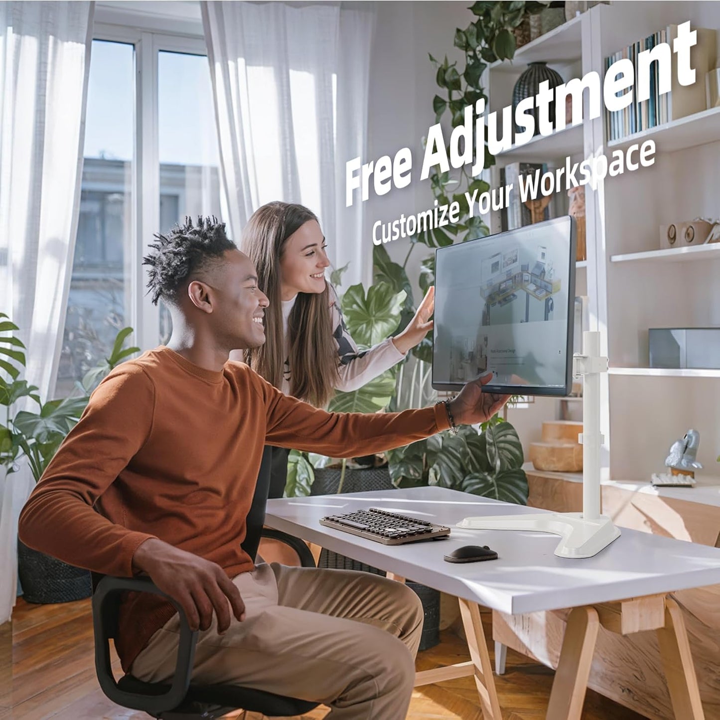 Claiks Monitor Mount, Ergonomic Adjustable Monitor Stand for Max 32 inch Screens, Adjustable Stand up to 20 lbs, VESA Mounting Holes 75&100mm, White