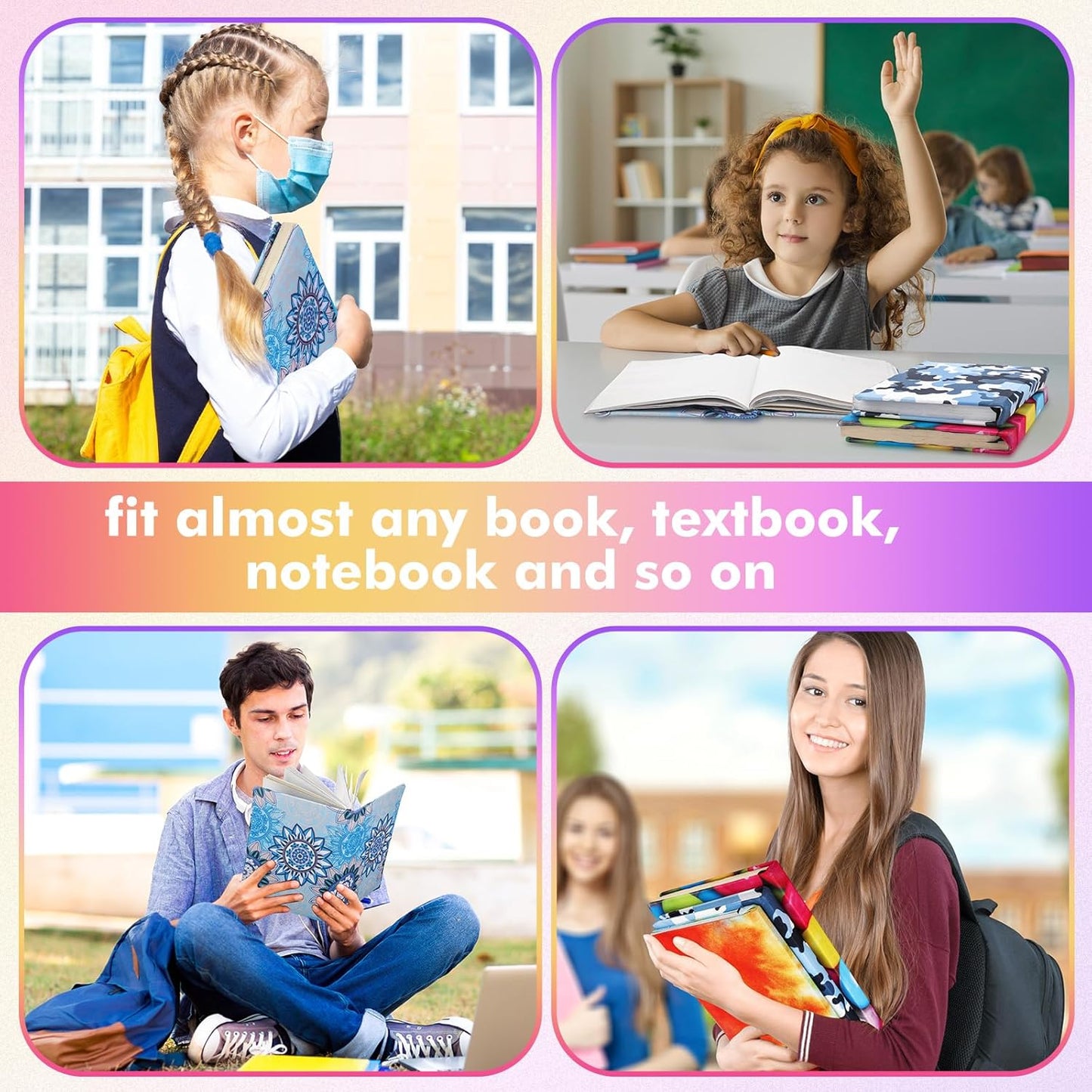 Sherr 14 Pack Stretchable Book Covers Reusable Jumbo Bookcloth 9" x 11" Durable Washable Back to School Book Cover Protector for Most Hardcover Books Textbooks(Multicolor,Modern)