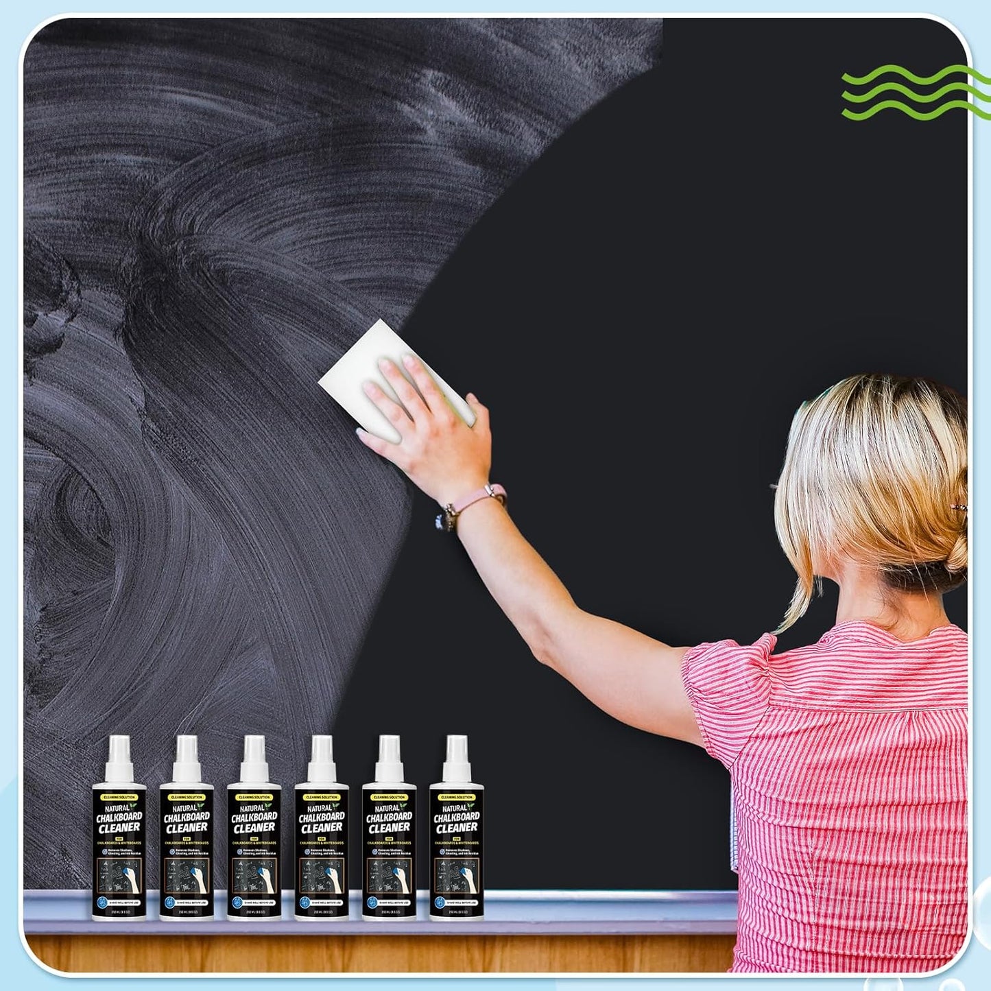 6 Sets Chalkboard Cleaner Spray and Eraser Kit 8oz Dry Erase Board Cleaner Spray Microfiber Cleaning Cloths with Sponge Erasers Liquid Chalk Markers for Whiteboard Blackboard Dry Erase Board