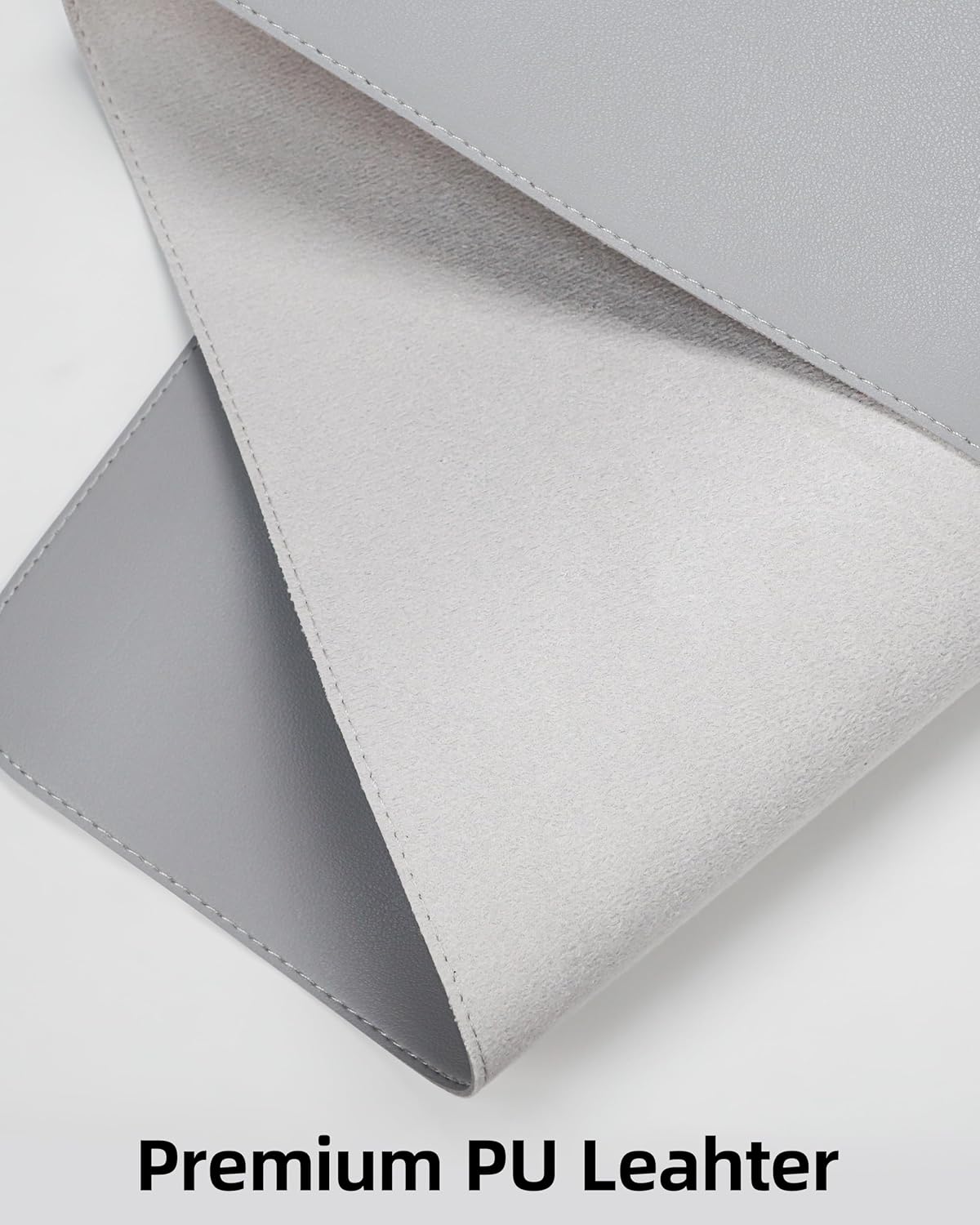 Large Desk Pad Mat - Waterproof Mouse Pad & Desk Protector, Non-Slip XL PU Leather Gaming Mat for Keyboard/Mouse, Stitched Edge with Ergonomic Support, 47"x17" (Light Grey)