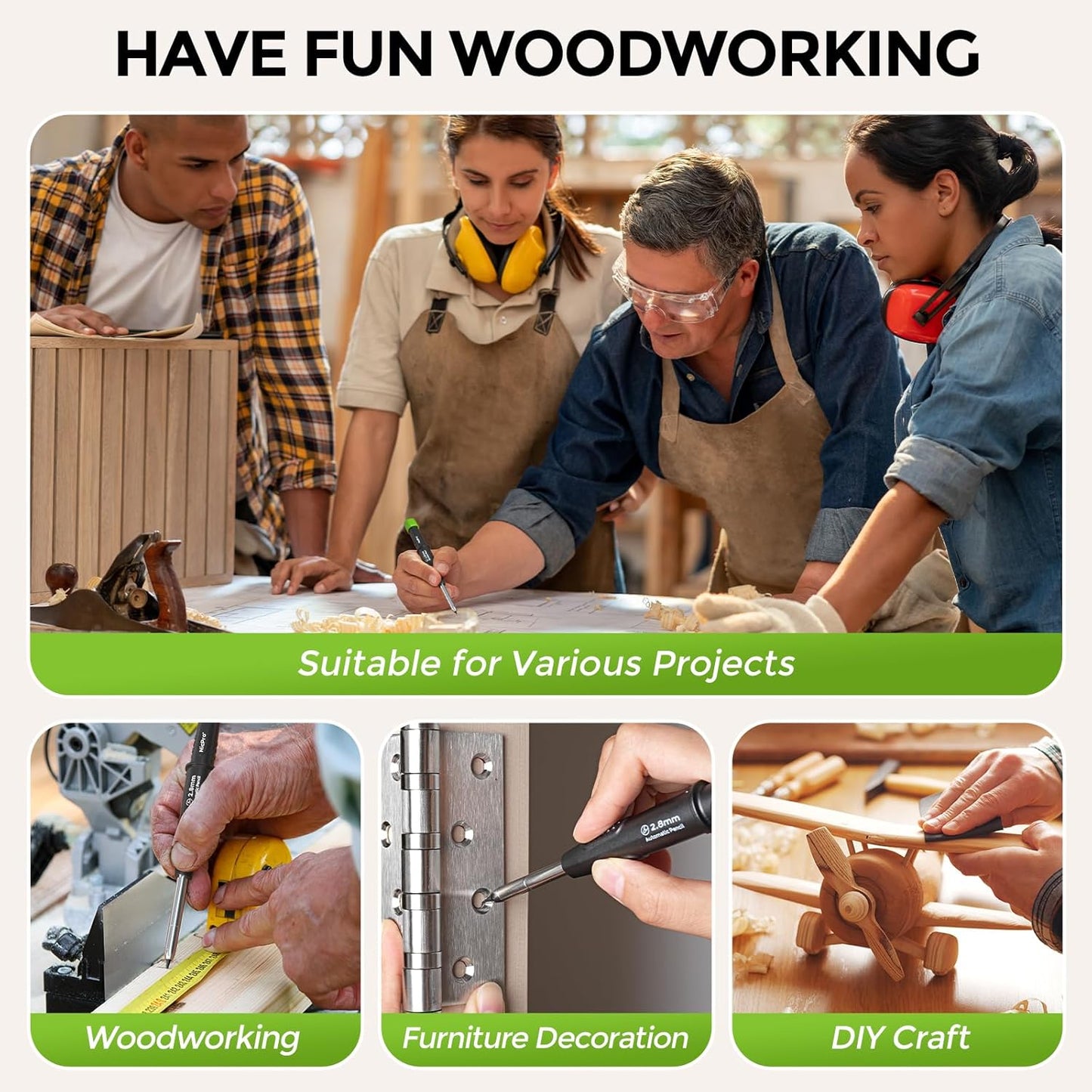 Nicpro 12 Pcs Carpenter Pencil 2.8mm Lead Refills, Replacement Lead Dispenser (including 4x Black, Red, Yellow), Break Resistant 2.8 mm Leads for Construction Pencils, Woodworking Pencils