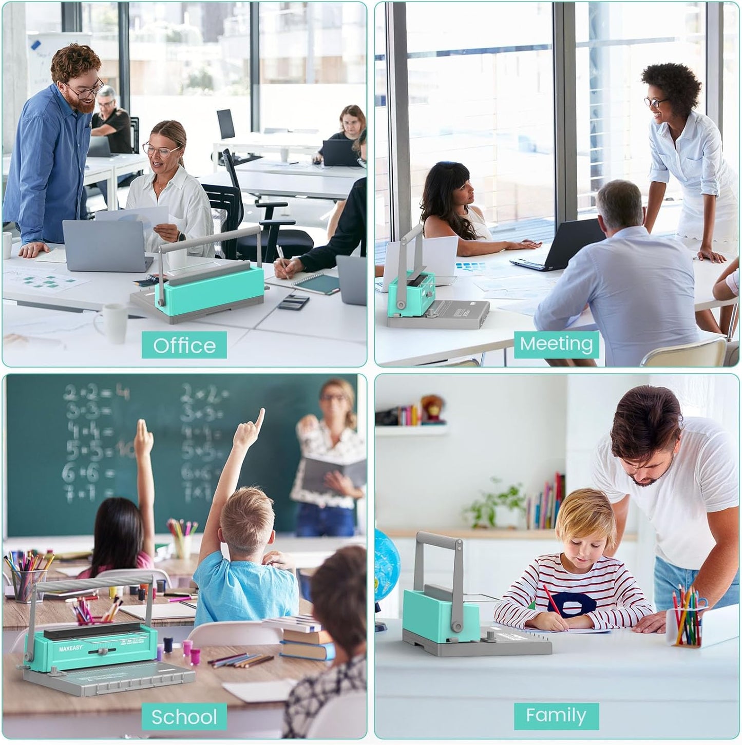 MAKEASY Binding Machine - Wire Binding Machine, 34 Hole, 12 Sheets Punch Capacity, Metal Book Maker Machine with 1 Box Wire Spines & Ring Opener