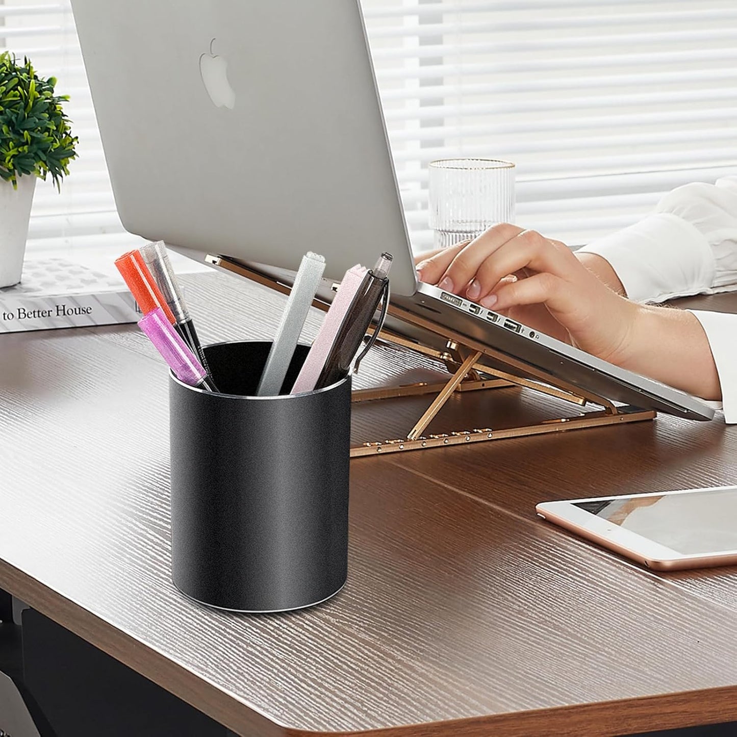 Christian Gifts,Metal Pen Holder Aluminum Pencil Holder for desk,Round Desktop Organizer and Black Pencil Cup for Office, School, Home and Stationary Supplies (Philippians 4:13)
