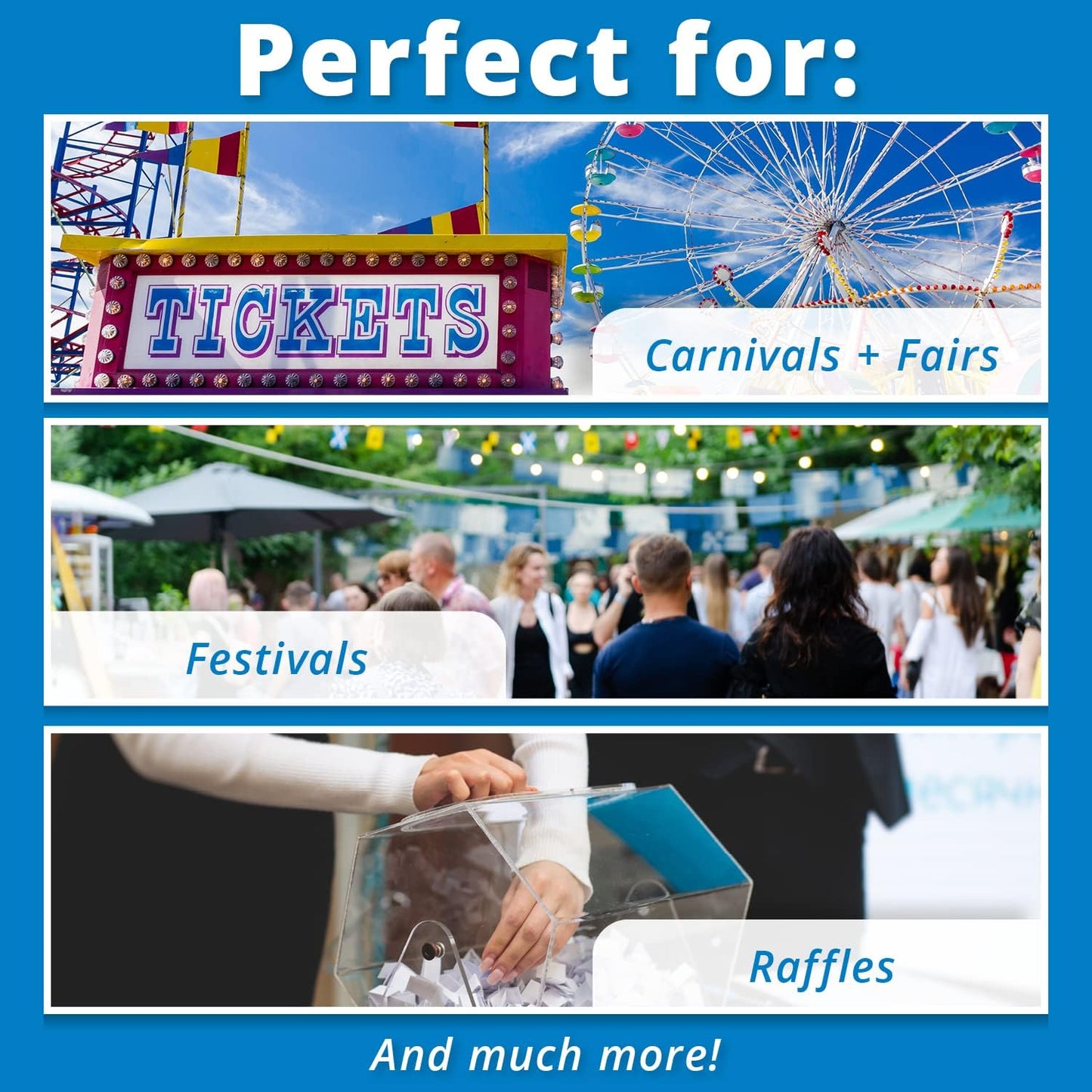 INDIANA TICKET CO. 2,000 White Raffle Tickets Double Roll, Premium Quality 50/50 Raffle Tickets, Tickets for Events, Carnivals, Door Prizes, Drinks and More (2,000, White)