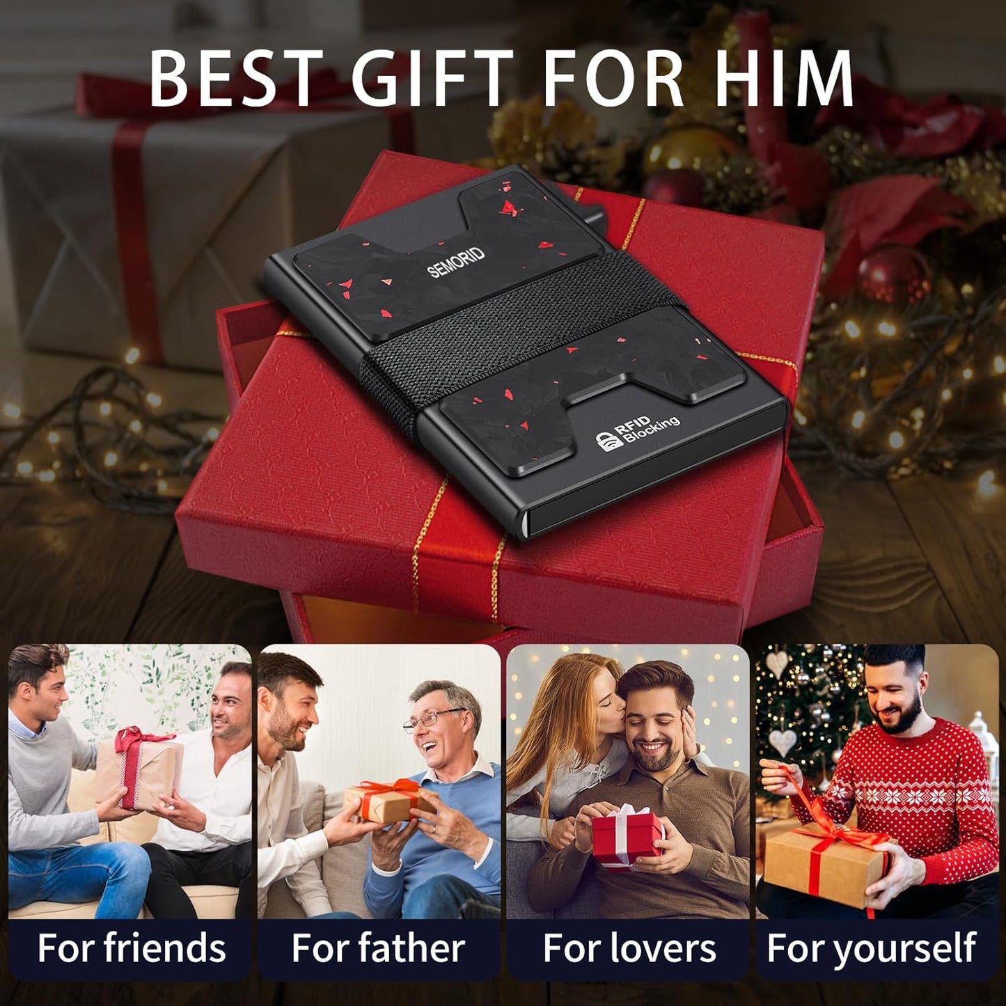 Slim Wallet for Men, Minimalist RFID Blocking Mens Card Wallet - Pop Up Credit Card Holder, Thin Metal Case with Cash Band, Hold 12+ Cards