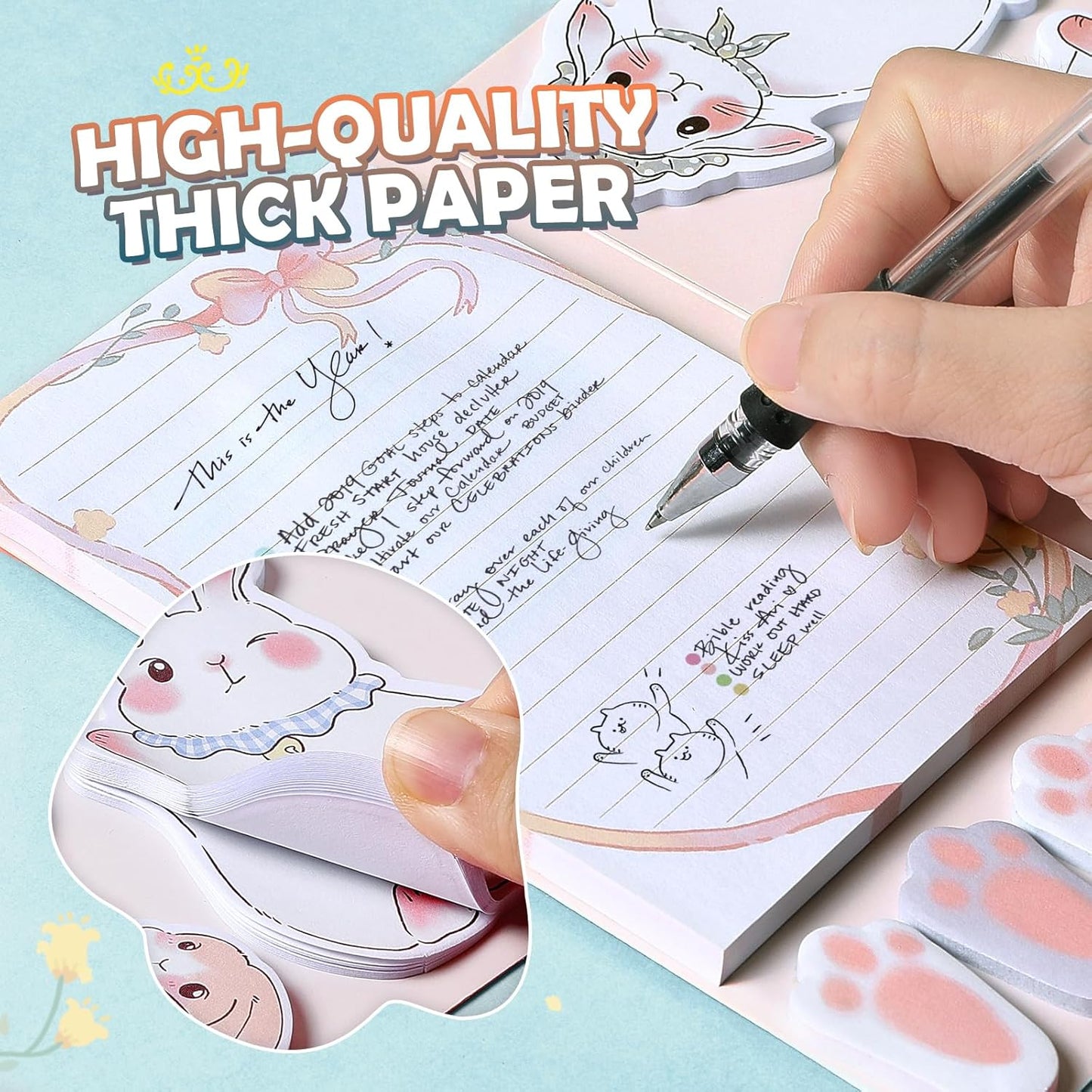 Hommie Cute Sticky Notes Set, Sticky Notes Set Planner Dividers, Easter Bunny Self-Stick Memo Pads with Animal Divider Tabs, Bundle Writing Designs for Office, School, Easter Party Supplies