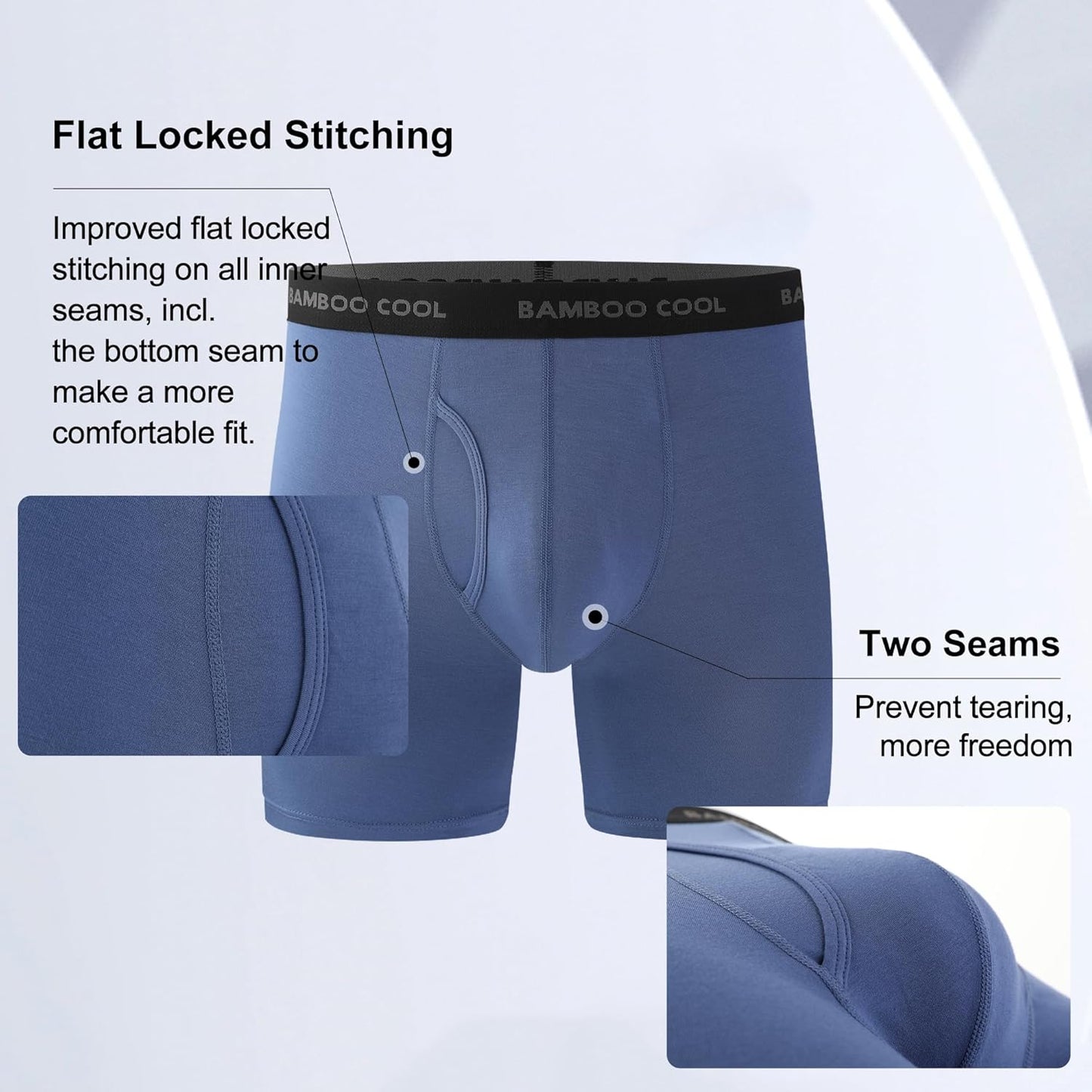 BAMBOO COOL Men's Ultra Breathable Underwear,No Riding Up Boxer Briefs with ComfortFlexible Waistband,Multipack