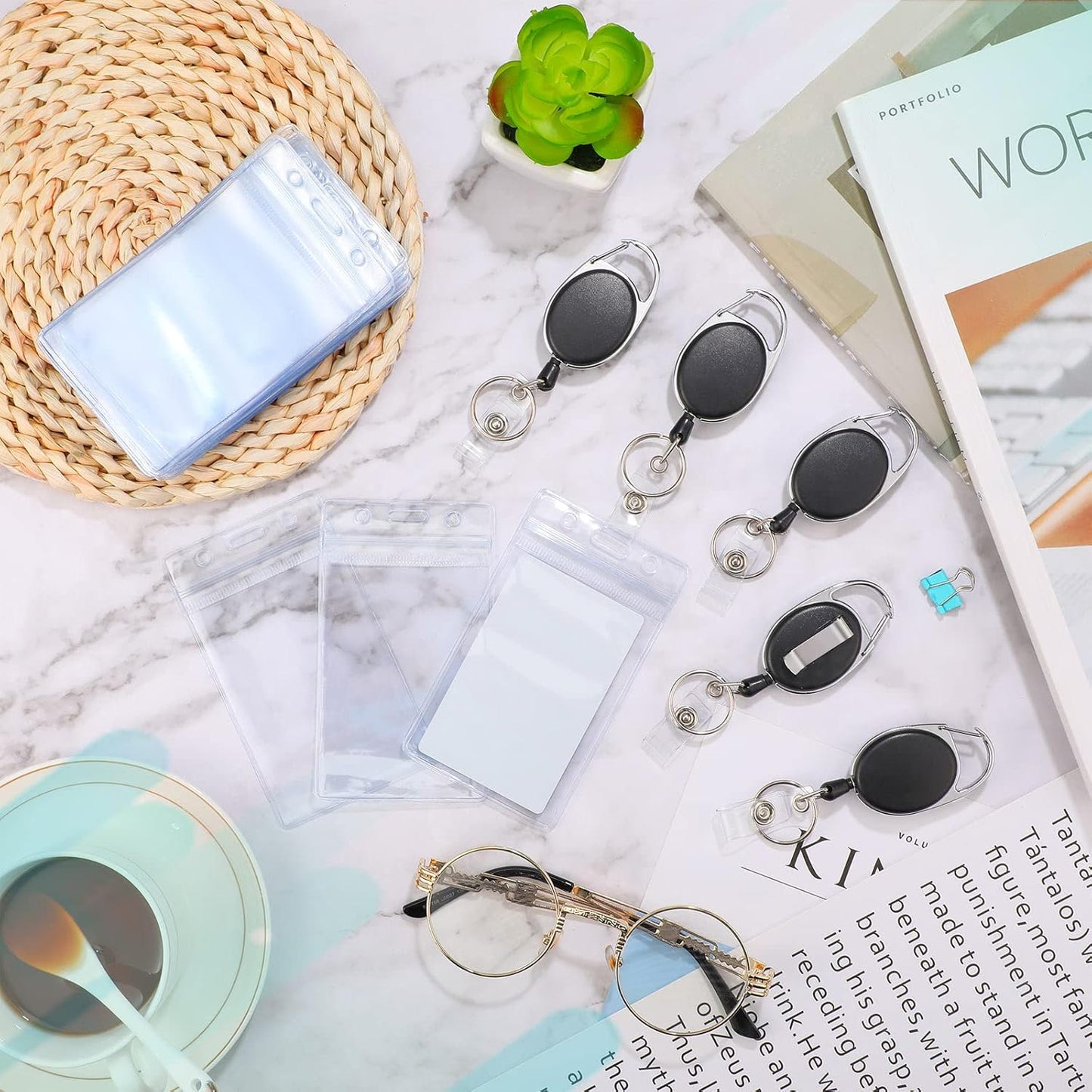 Laumoi Heavy Duty Retractable Badge Holder Reel with Belt Clip Keyring and Waterproof Vertical ID Card Holders for ID Name Card Keychain Badge(Black,60 Pack)