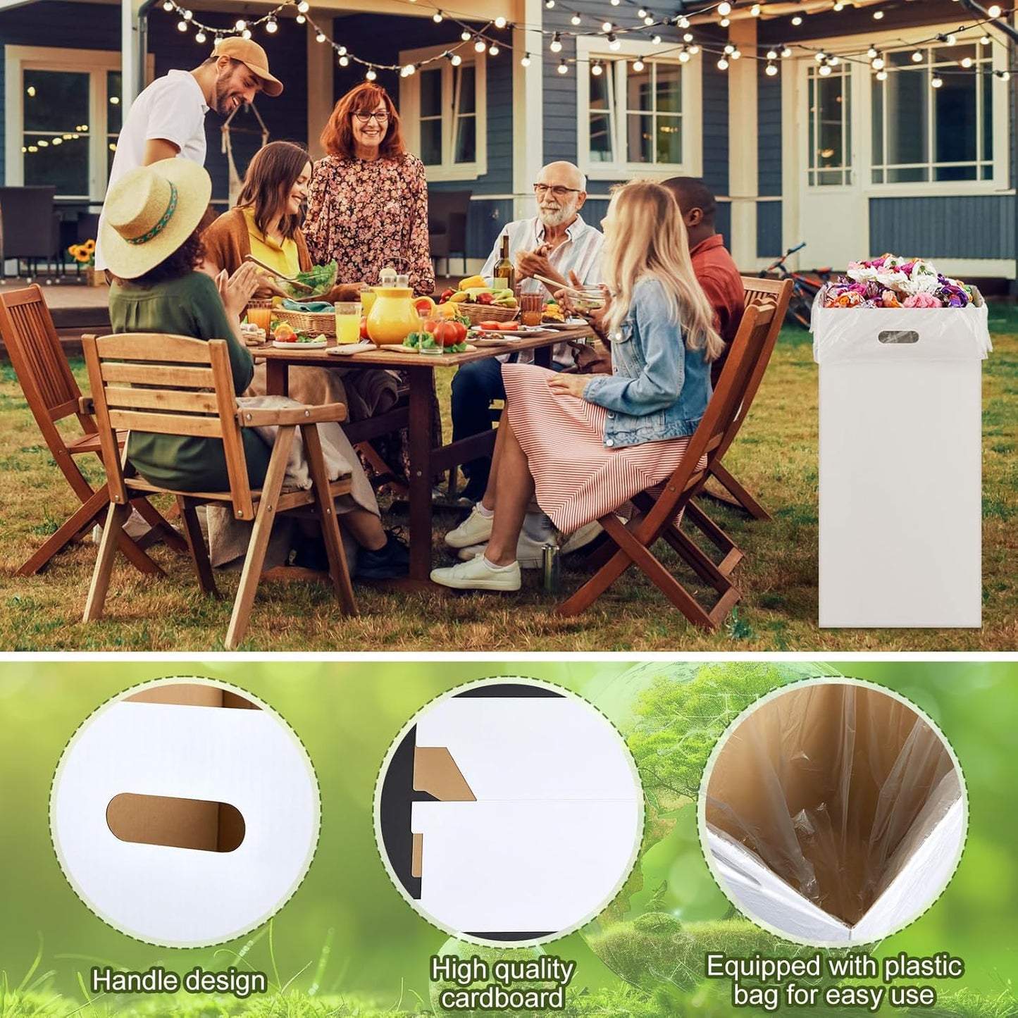 10 Pack 30 Gallon Corrugated Cardboard Trash Cans Bulk for Events Parties Disposable and Reusable Cans Bottle Recycling Bins with 20 Garbage Bags White Garbage Boxes for Outdoor Events