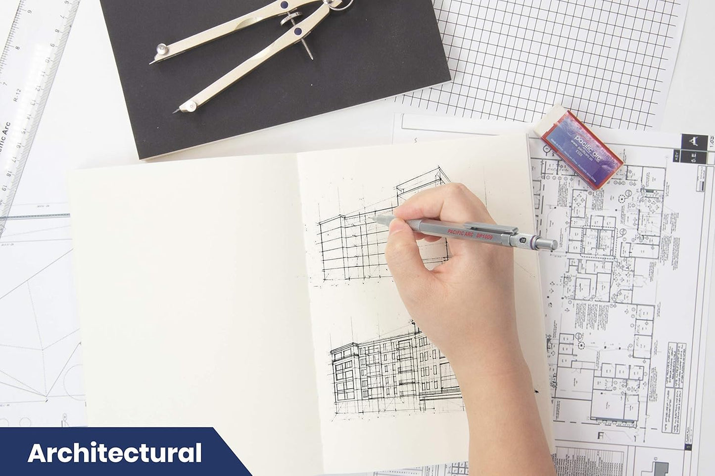 Pacific Arc Chromograph Metal Mechanical Pencil .9 mm Silver Barrel Mechanical Pencil with Built In Lead Pencil Grade Indicator, Lead Pencil Holder for Drafting, Sketching, and Drawing