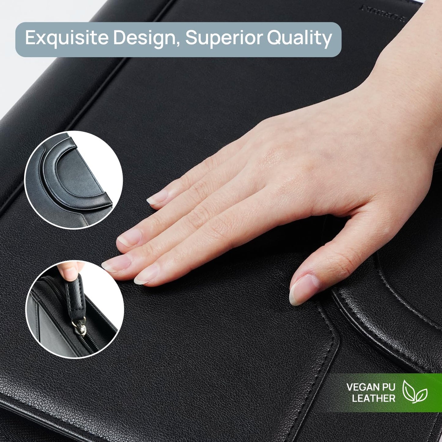 POPRUN Portfolio Binder with Zipper, Leather Padfolio Document Organizer with Storage, Professional Business Briefcase ideal for Meeting Presentation Work-Includes 50 Sheet Writing Pad, Black