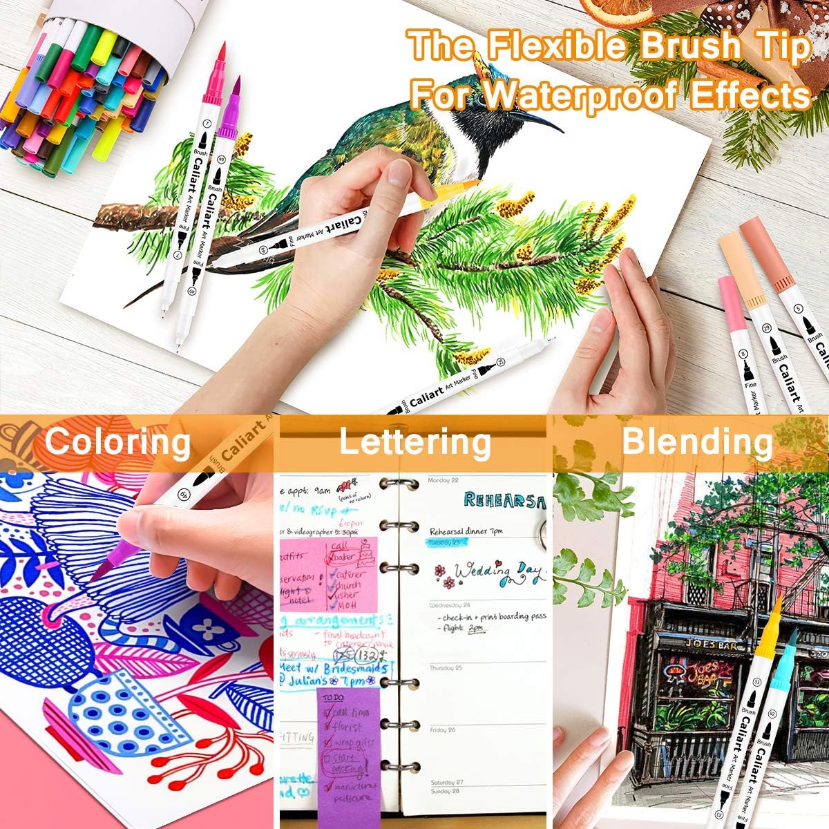 Caliart 72 Colors Dual Tip Fine & Brush Pens Art Markers, Aesthetic Cute Preppy Stuff School Supplies, Coloring Markers for Kids Artist Adult Book Cards Drawing Craft Kit Mothers Day Gift for Mom