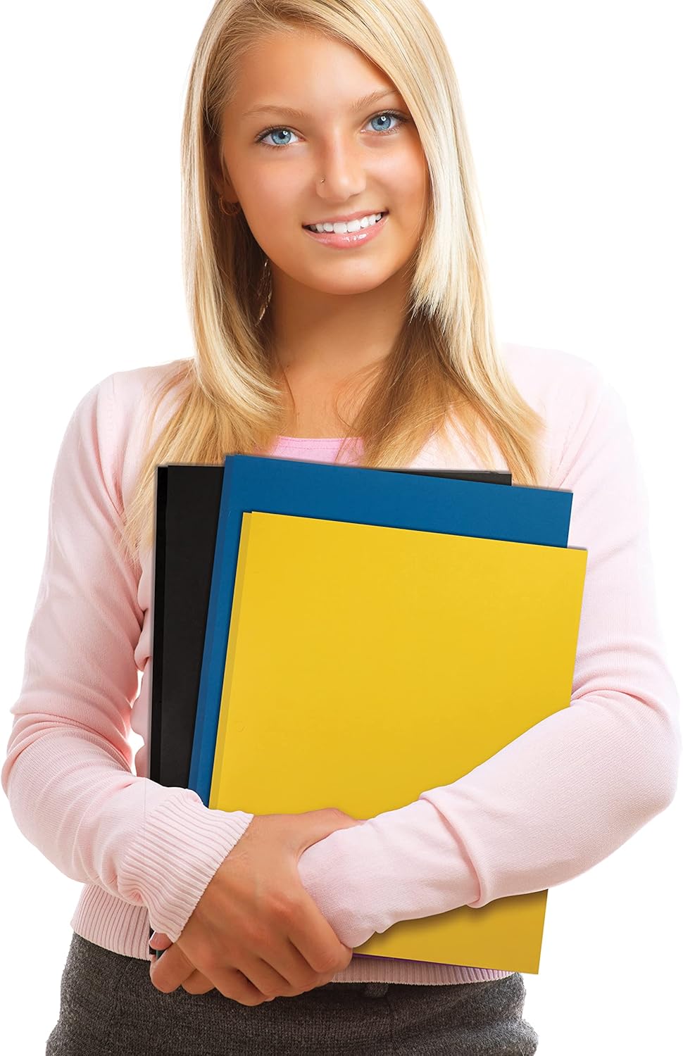 Better Office Products Letter Size Paper Portfolios, Case of 100, Assorted Primary Colors, with Fasteners (Assorted, 2 Pocket Paper Folders)