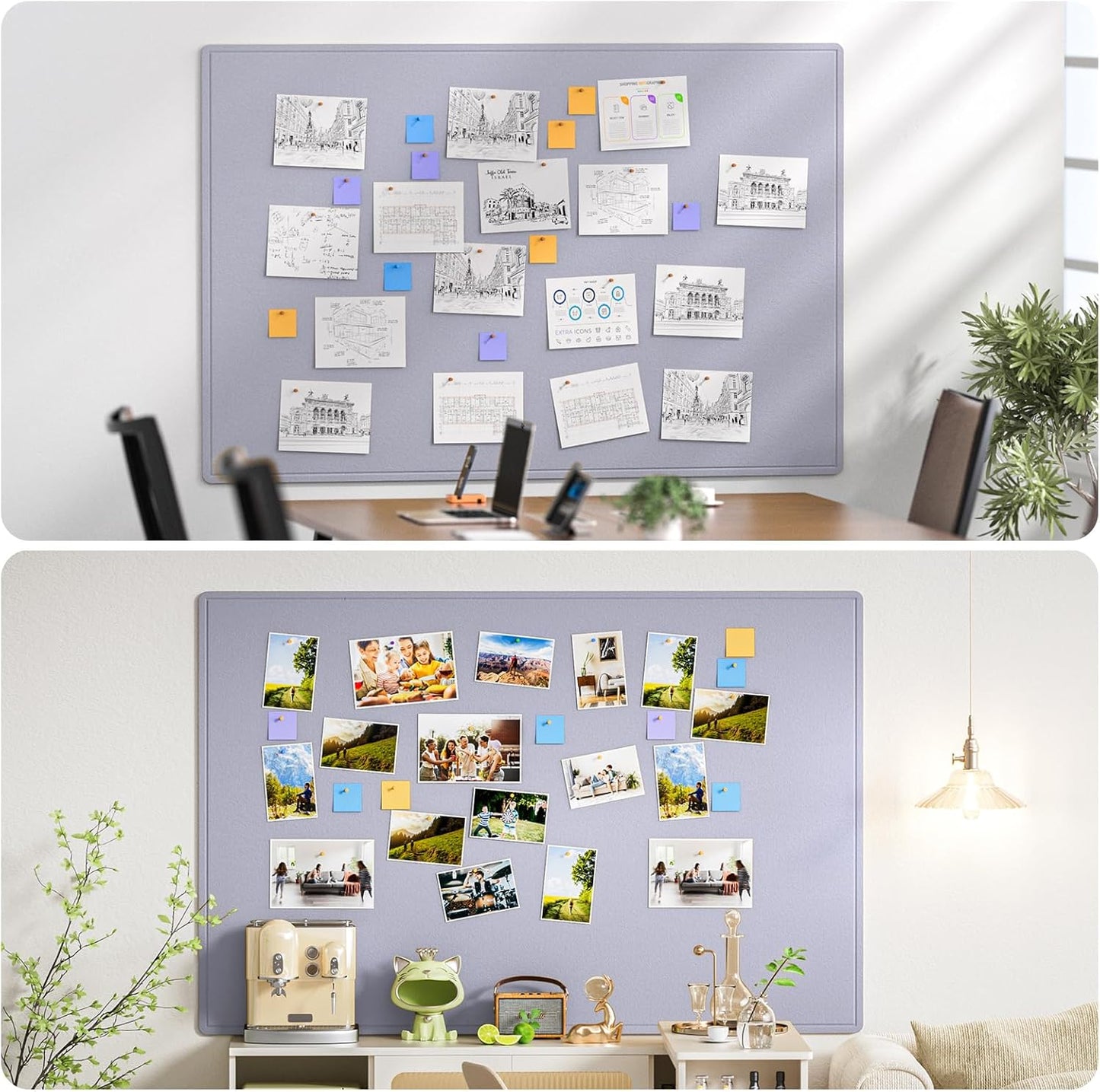 MaxGear Extra Large Bulletin Board 72" x 48", Foldable Felt Board Vision Board Supplies, Cork Board for Office, Home, School, Small Pin Boards for Walls Decorative Display Board Moonlight Gray
