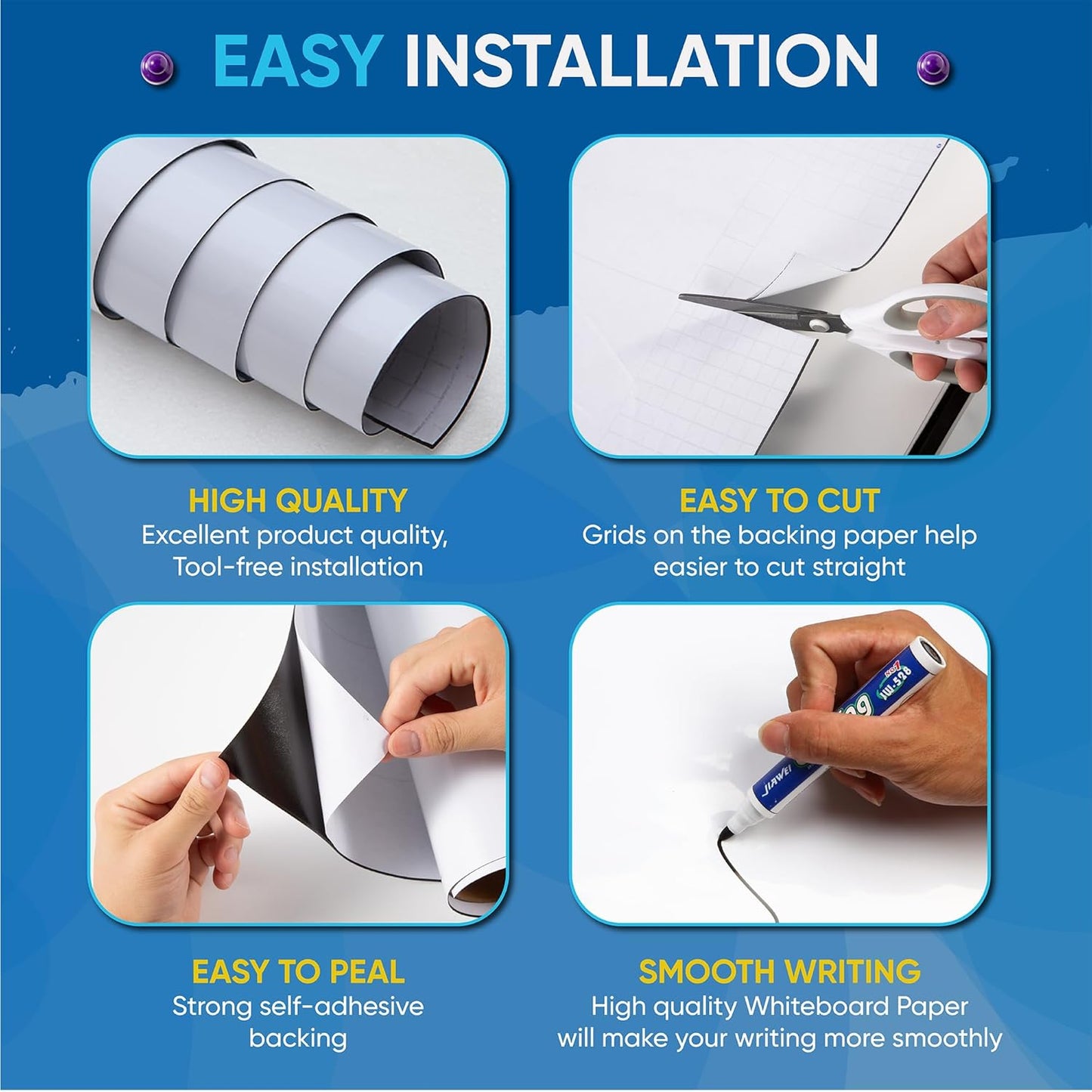 Large Magnetic Whiteboard for Wall - 100" x 48" Adhesive Backing & NO Ghosting Dry Erase Board White Board Sheet for Conference Room Office Home Include Starter Kit